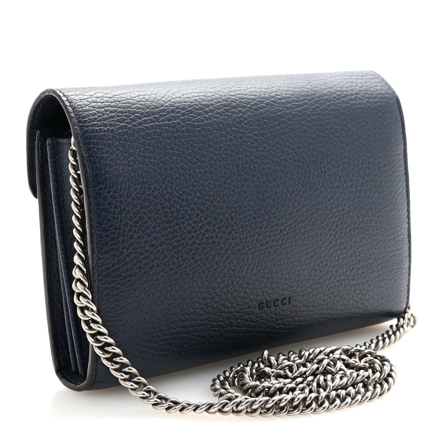 Dollar Calfskin Crystal Mini Dionysus Chain Wallet Blue Agata Black Diamond