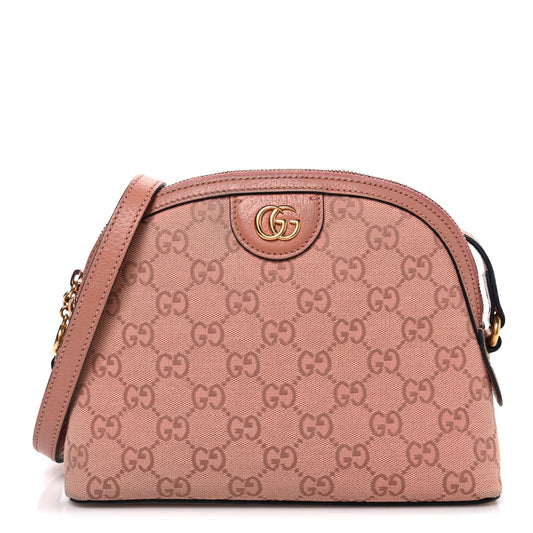 Monogram Textured Dollar Calfskin Small Ophidia Dome Shoulder Bag Cloche Rose Pink
