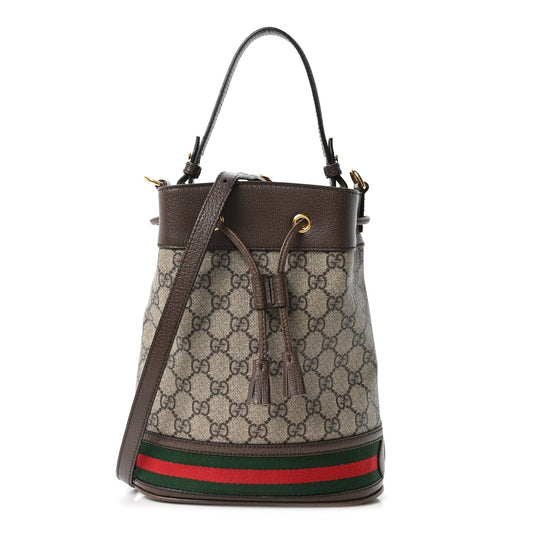 GG Supreme Monogram Web Small Ophidia Bucket Bag Brown