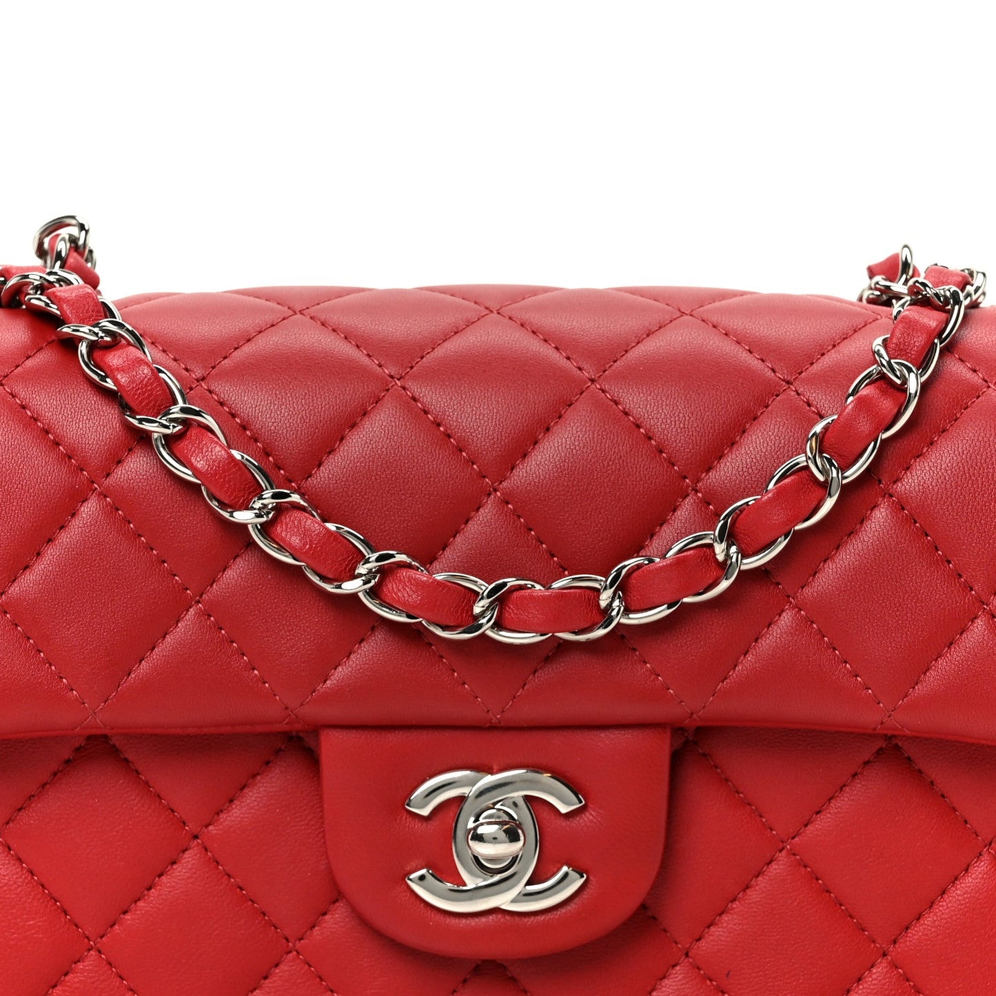 Lambskin Quilted Mini Rectangular Flap Dark Red