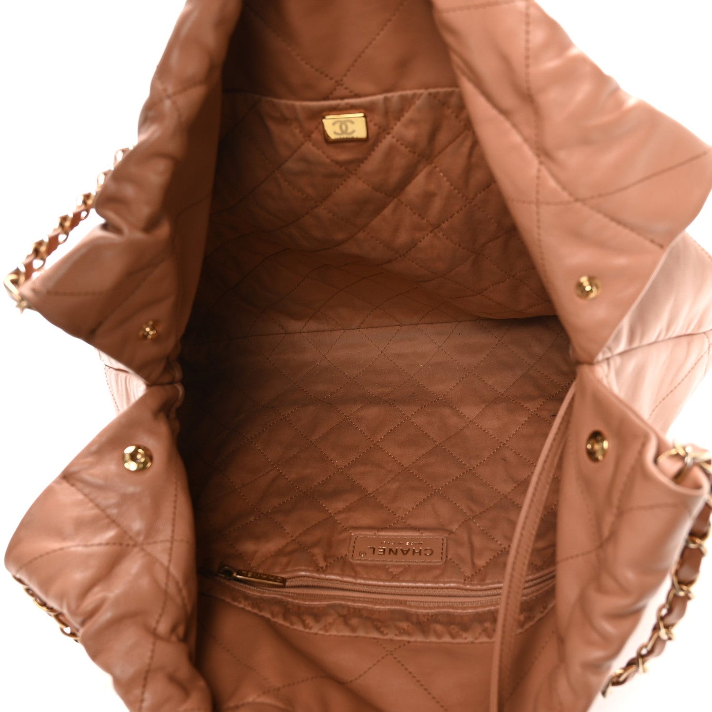 Shiny Calfskin Quilted Chanel 22 Camel