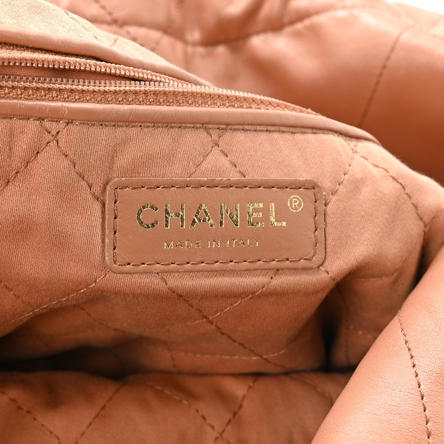 Shiny Calfskin Quilted Chanel 22 Camel