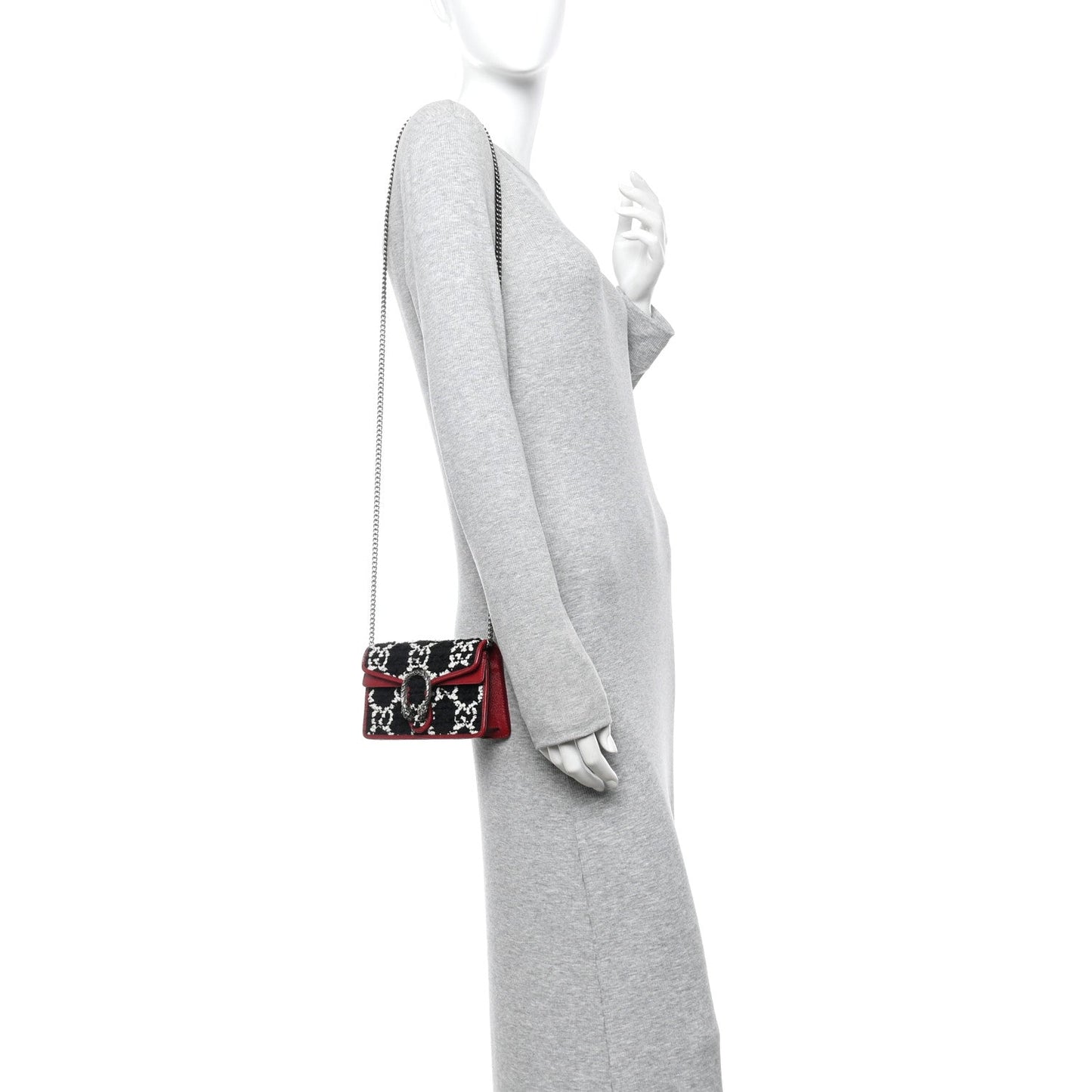 Tweed GG Monogram Super Mini Dionysus Shoulder Bag Black White Romantic Cherry