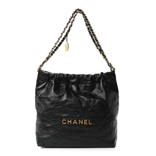 Shiny Calfskin Quilted Small Chanel 22 Black