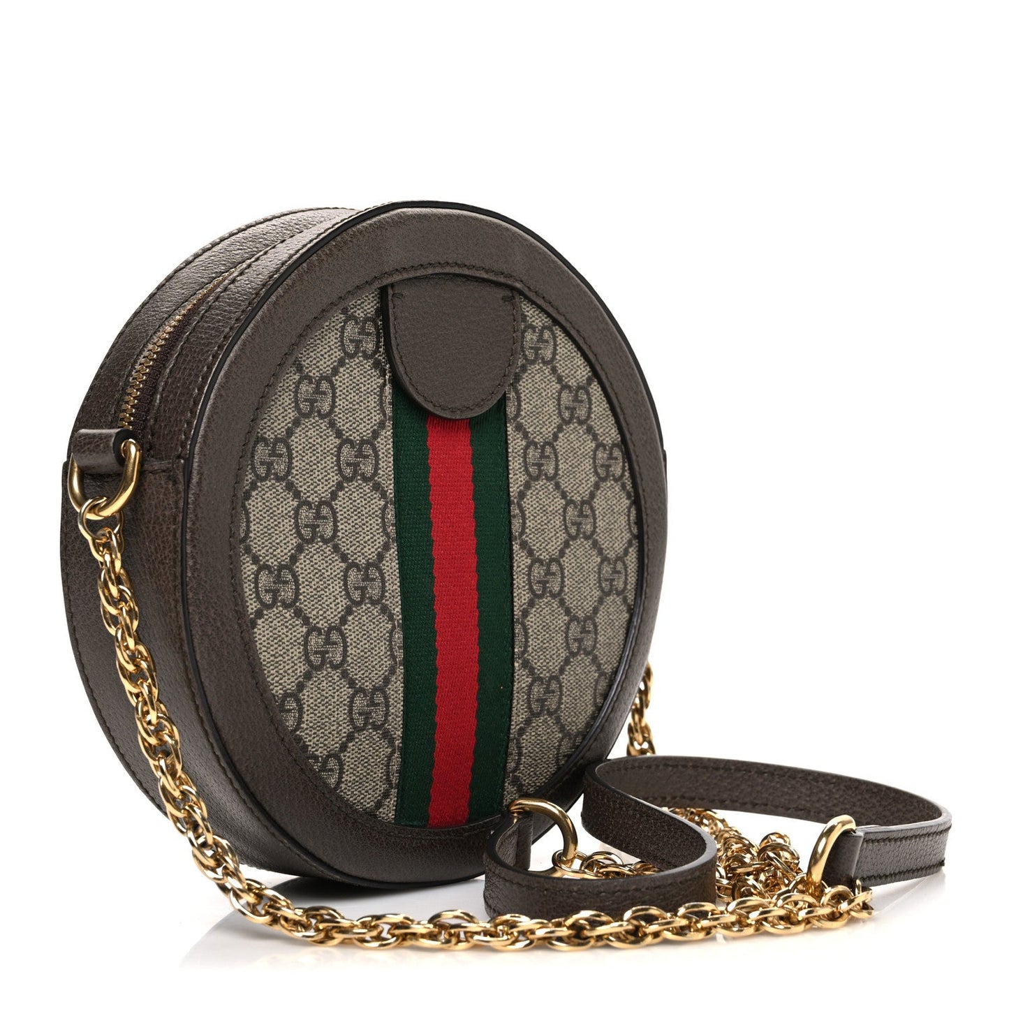GG Supreme Monogram Web Mini Ophidia Round Shoulder Bag Brown