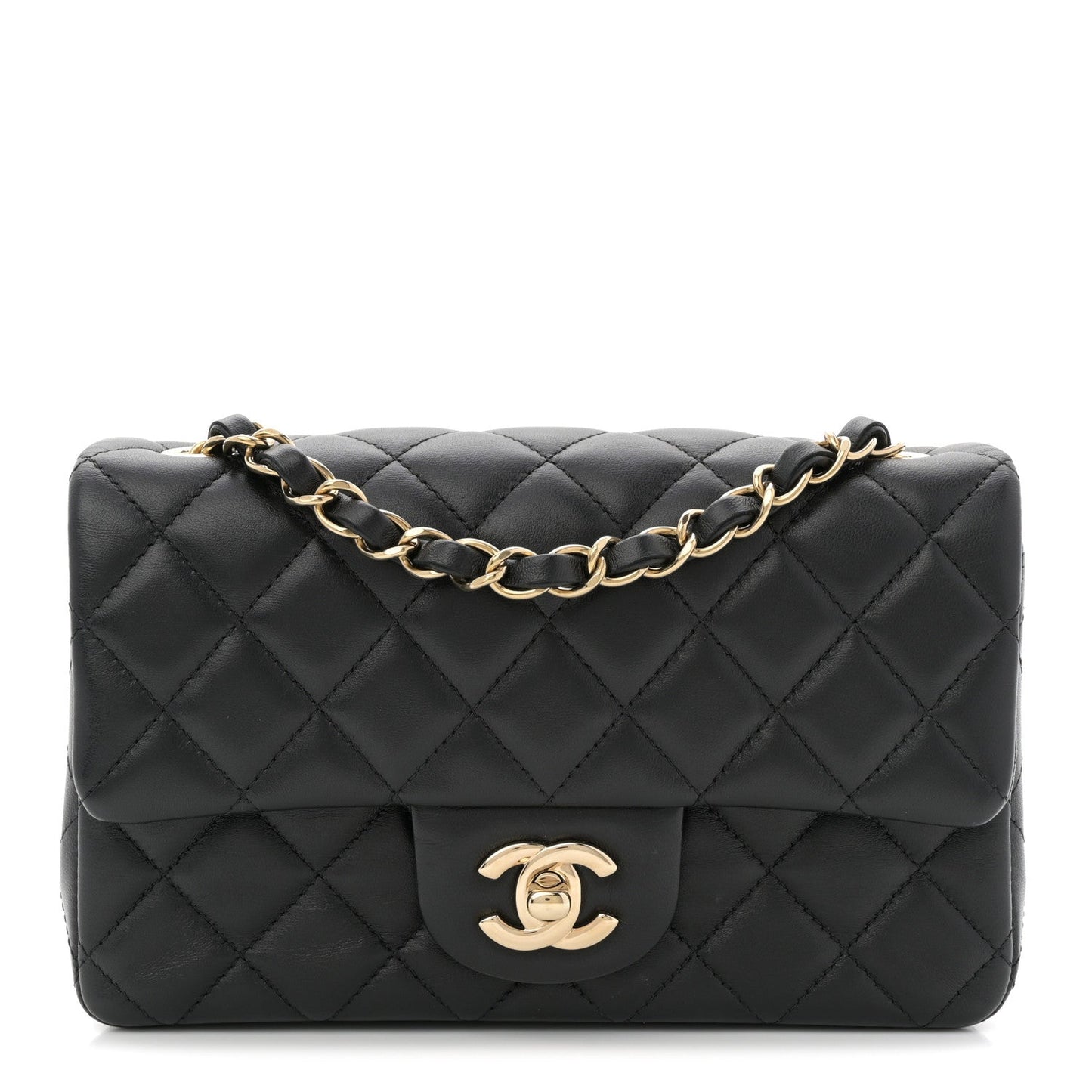 Lambskin Quilted Mini Rectangular Flap Black