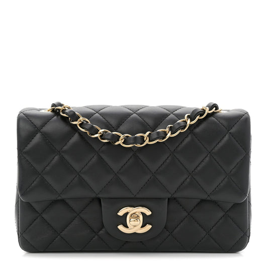 Lambskin Quilted Mini Rectangular Flap Black