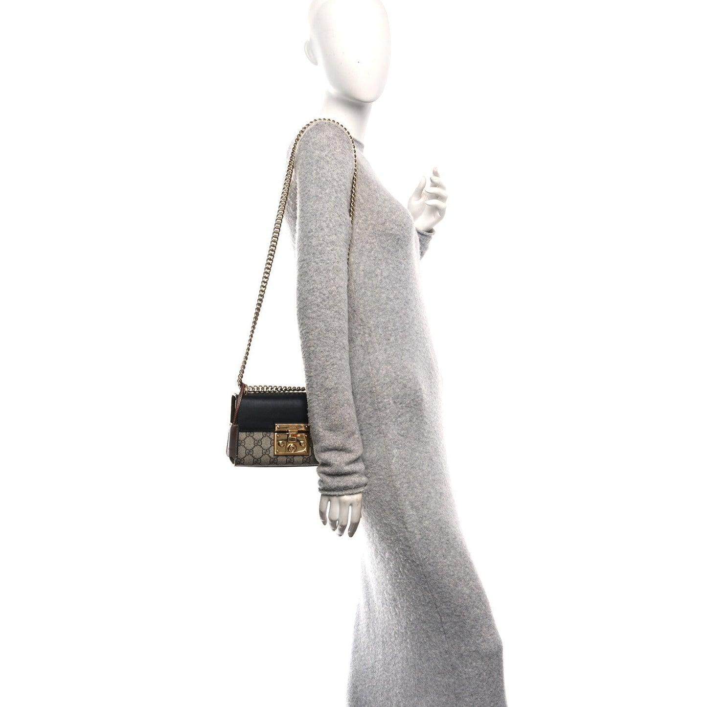 GG Supreme Monogram Calfskin Small Padlock Shoulder Bag Beige Black Cuir