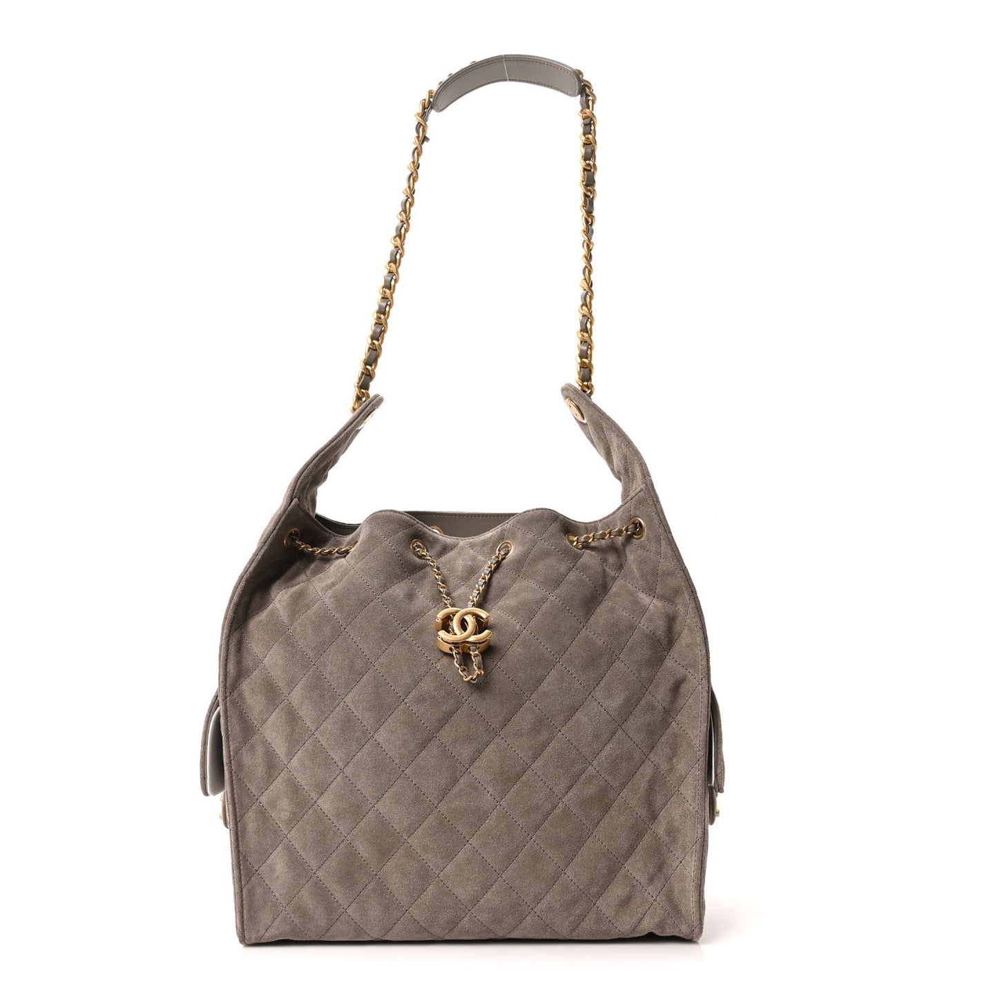 Suede Quilted Medium Chanel 25 Handbag Dark Grey