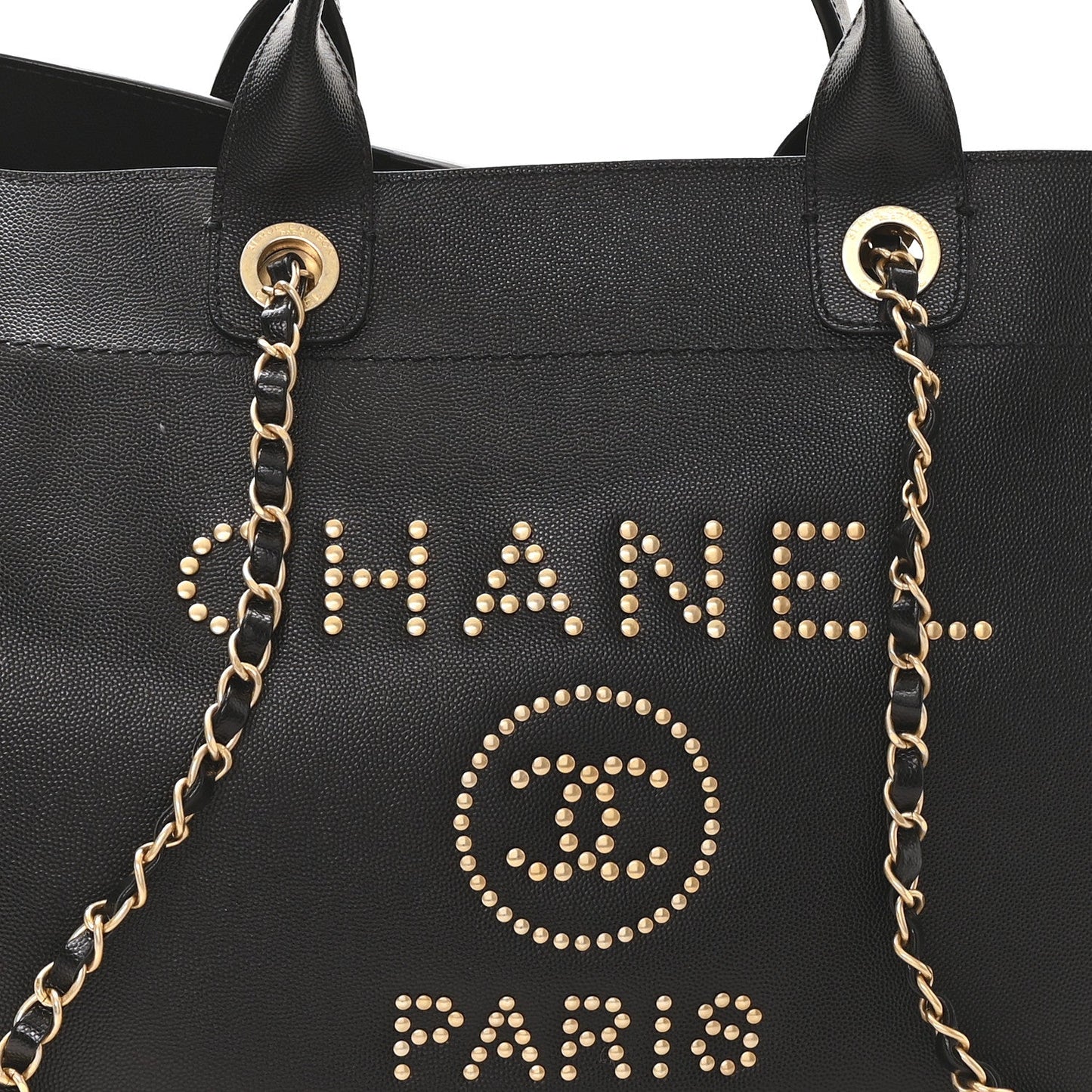 Caviar Medium Studded Deauville Tote Black