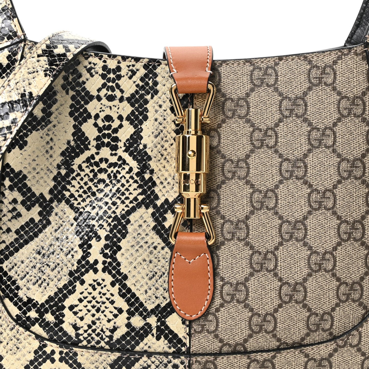 GG Supreme Monogram Snakeskin Small Jackie 1961 Hobo Beige Ebony