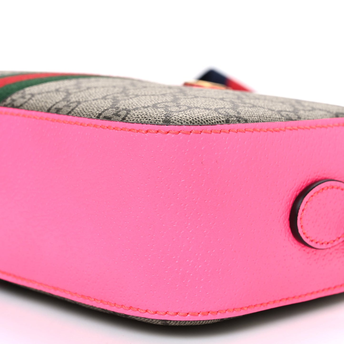 GG Supreme Monogram Textured Dollar Calfskin Web Ophidia Small Crossbody Bag Beige Ebony Fuchsia