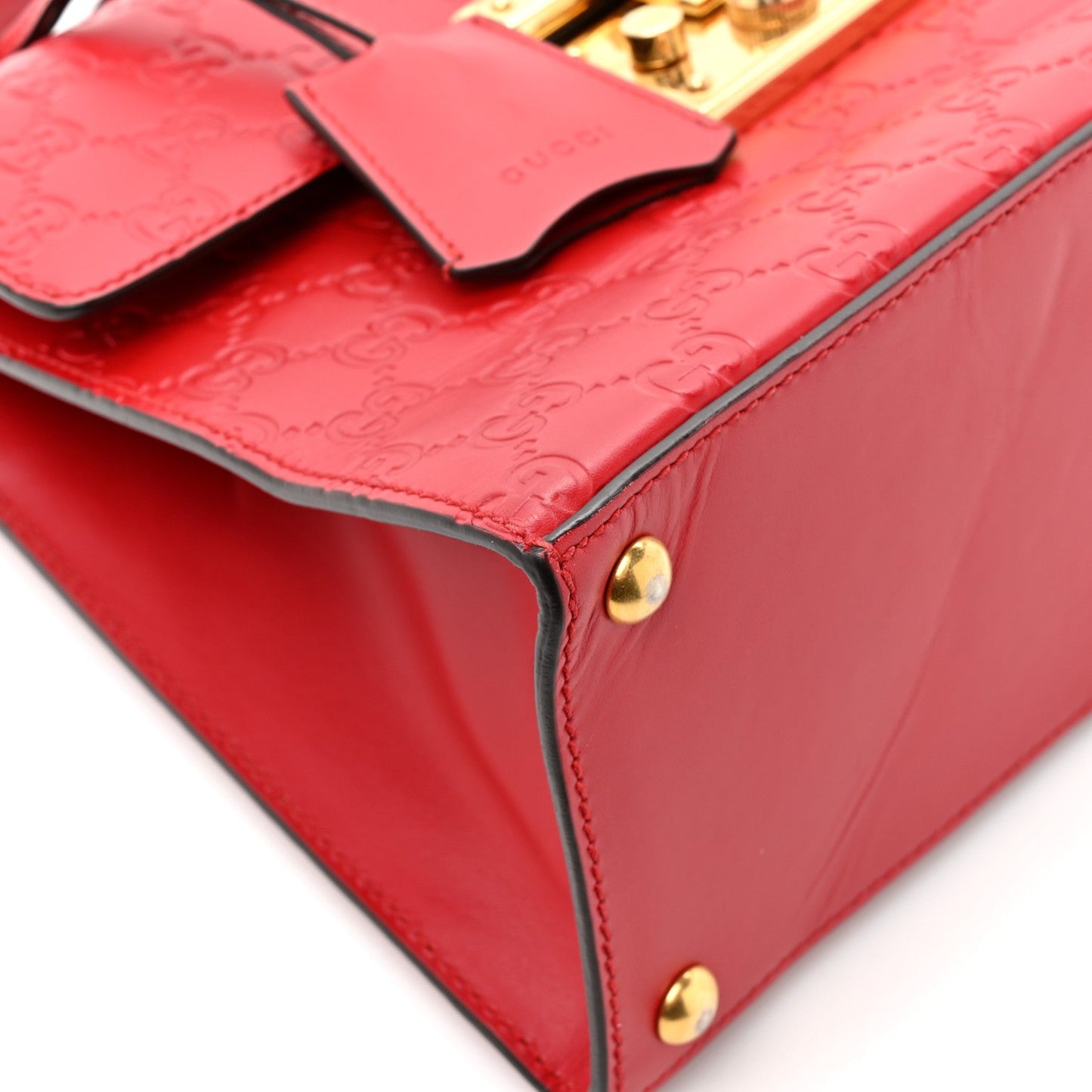 Guccissima Signature Small Padlock Top Handle Bag Hibiscus Red