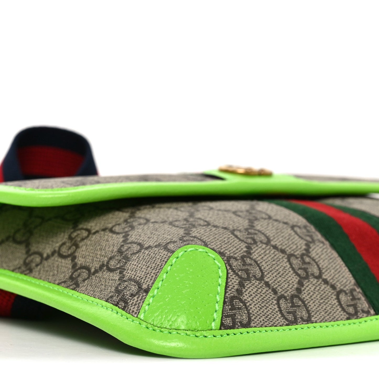 GG Supreme Monogram Web Small Ophidia Belt Bag Beige Ebony Electric Green
