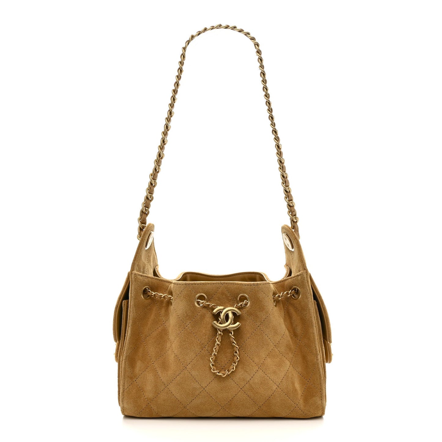 Suede Quilted Mini Chanel 25 Handbag Beige