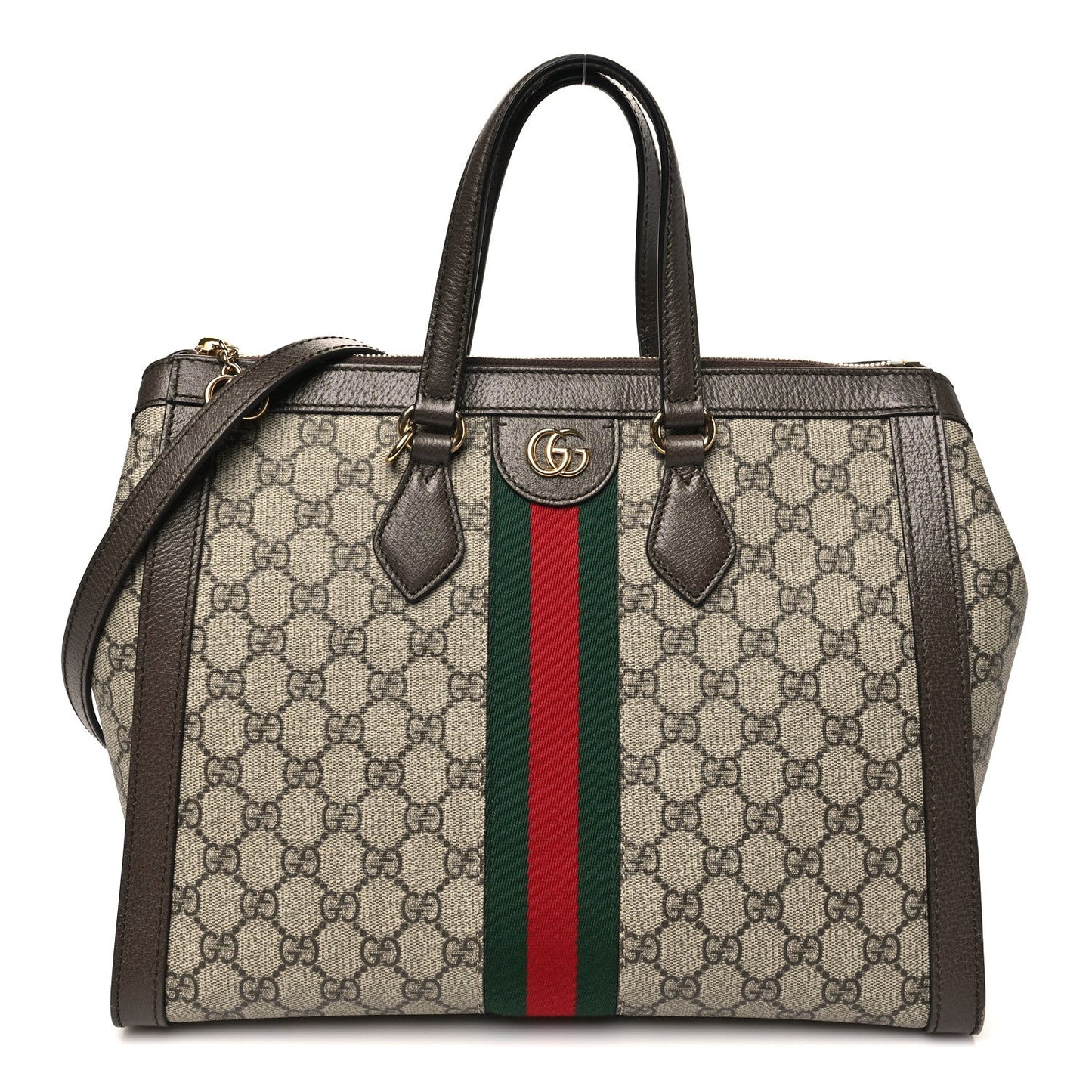 GG Supreme Monogram Web Medium Ophidia Tote Bag Brown