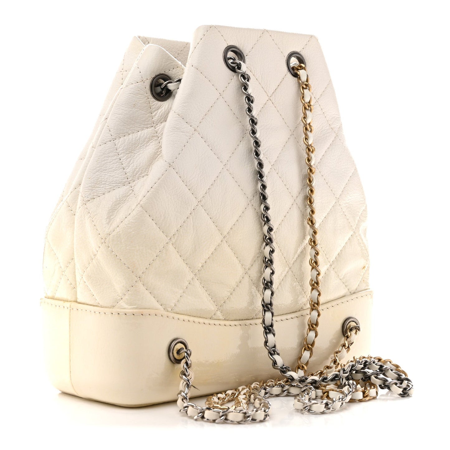 Patent Goatskin Quilted Small Gabrielle Backpack White