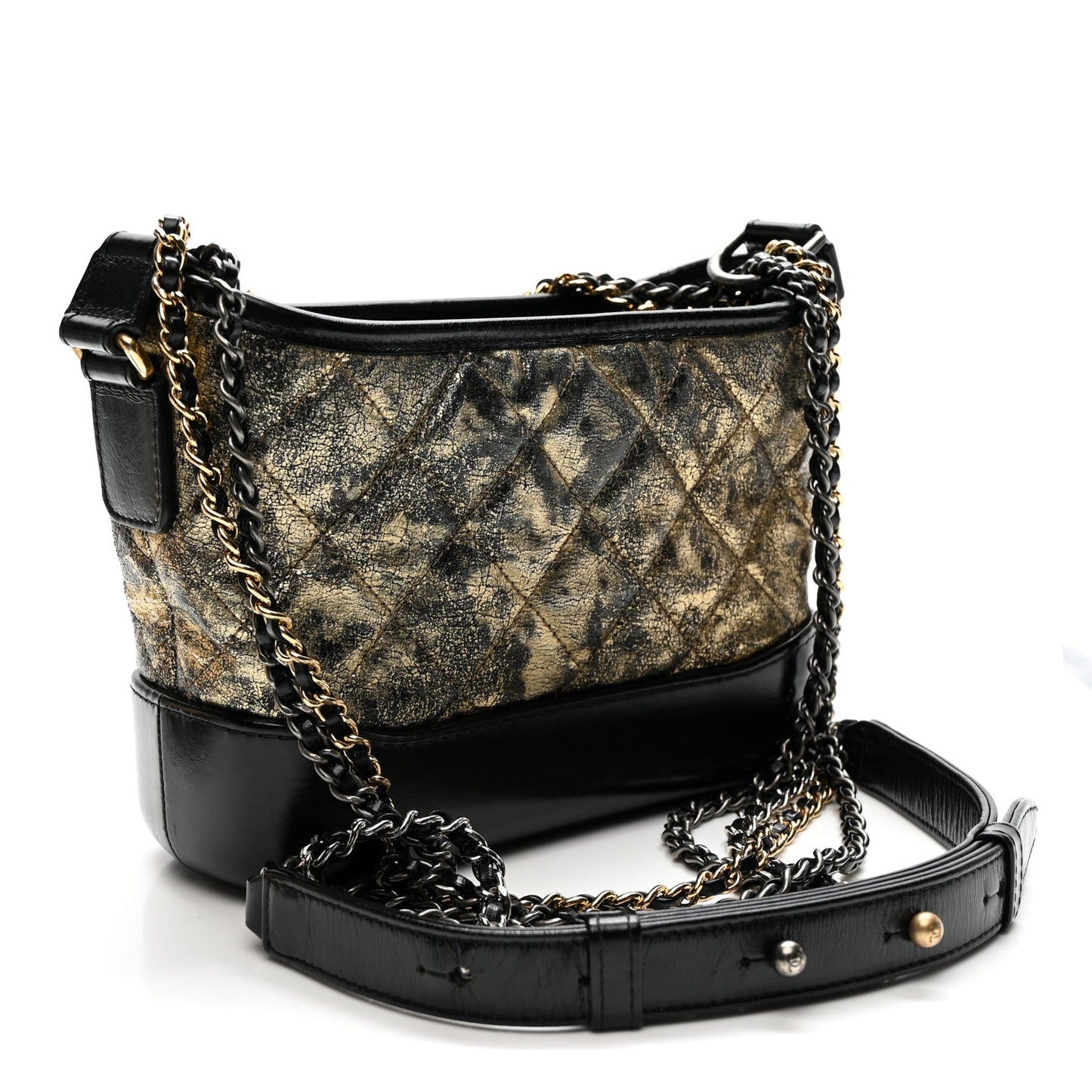 Metallic Crumpled Goatskin Quilted Small Gabrielle Hobo Black Gold