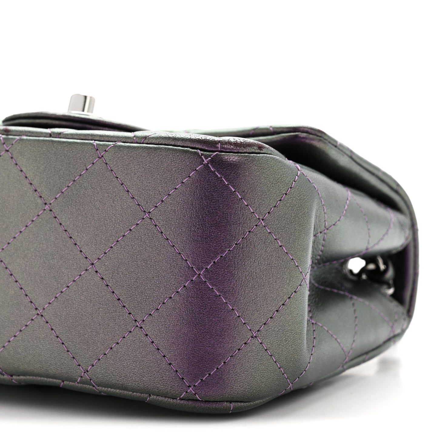 Iridescent Lambskin Quilted Mini Square Flap Dark Purple