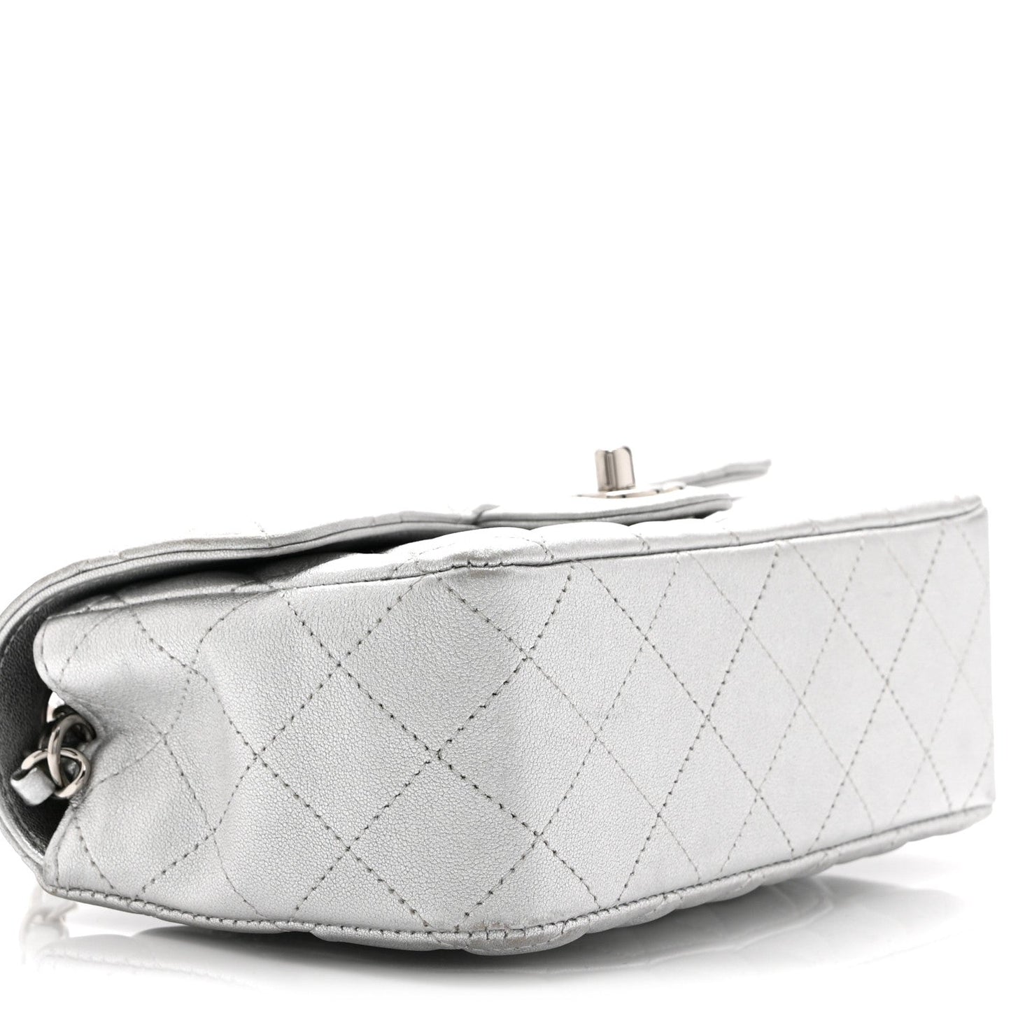 Metallic Lambskin Quilted Mini Rectangular Flap Silver