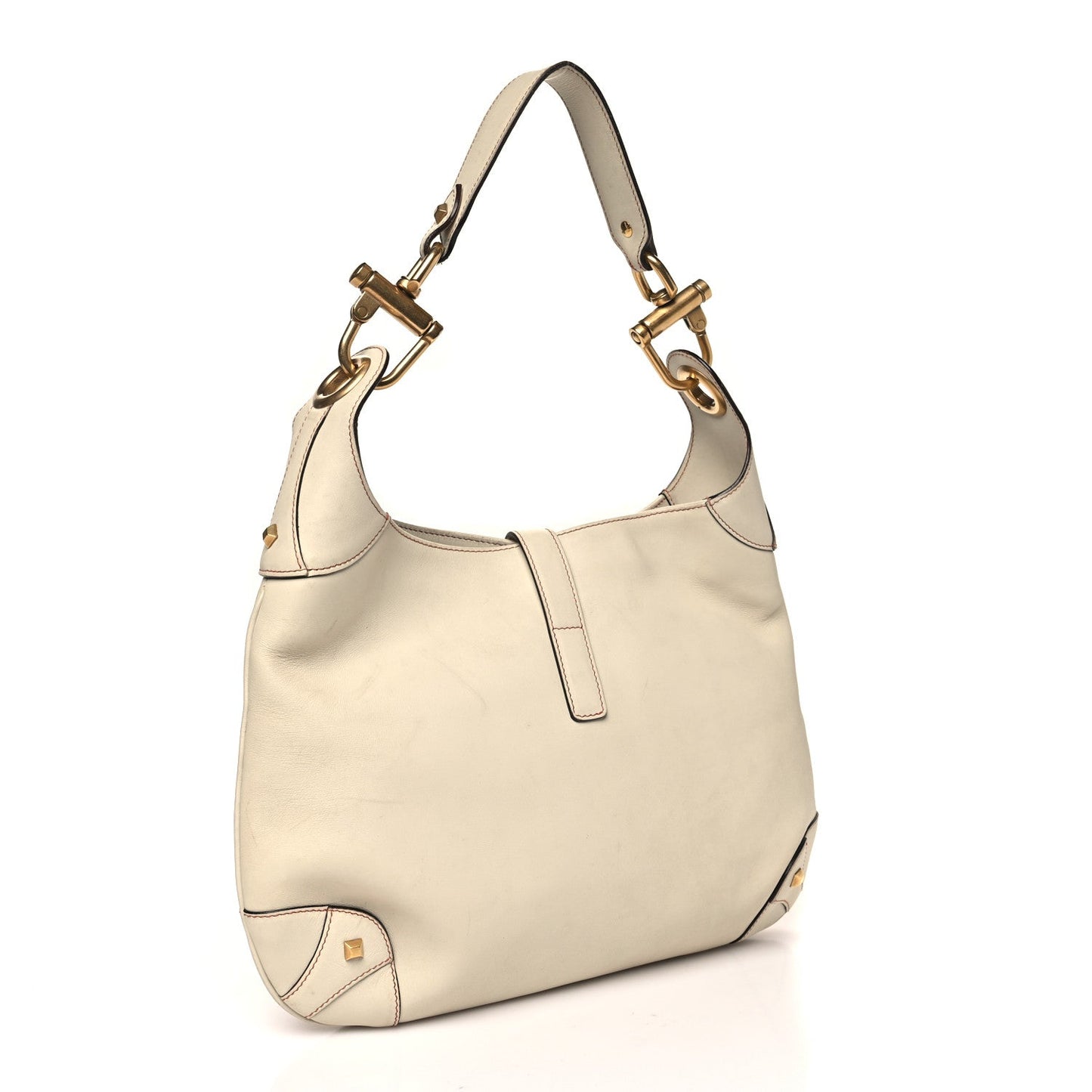 Calfskin Piston Lock Jackie O Hobo White