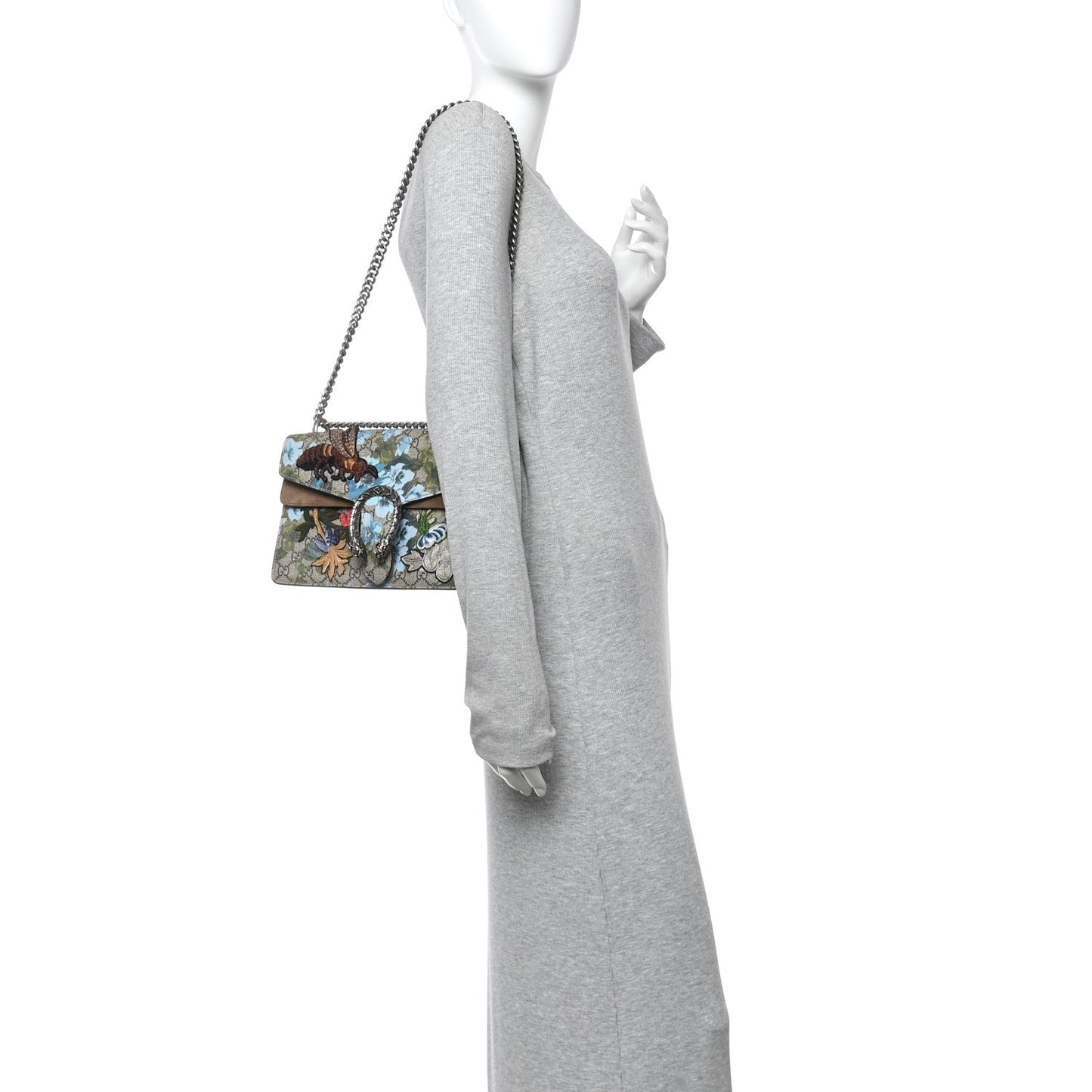 GG Supreme Monogram Blooms Print Embroidered Small Dionysus Shoulder Bag Blue Taupe
