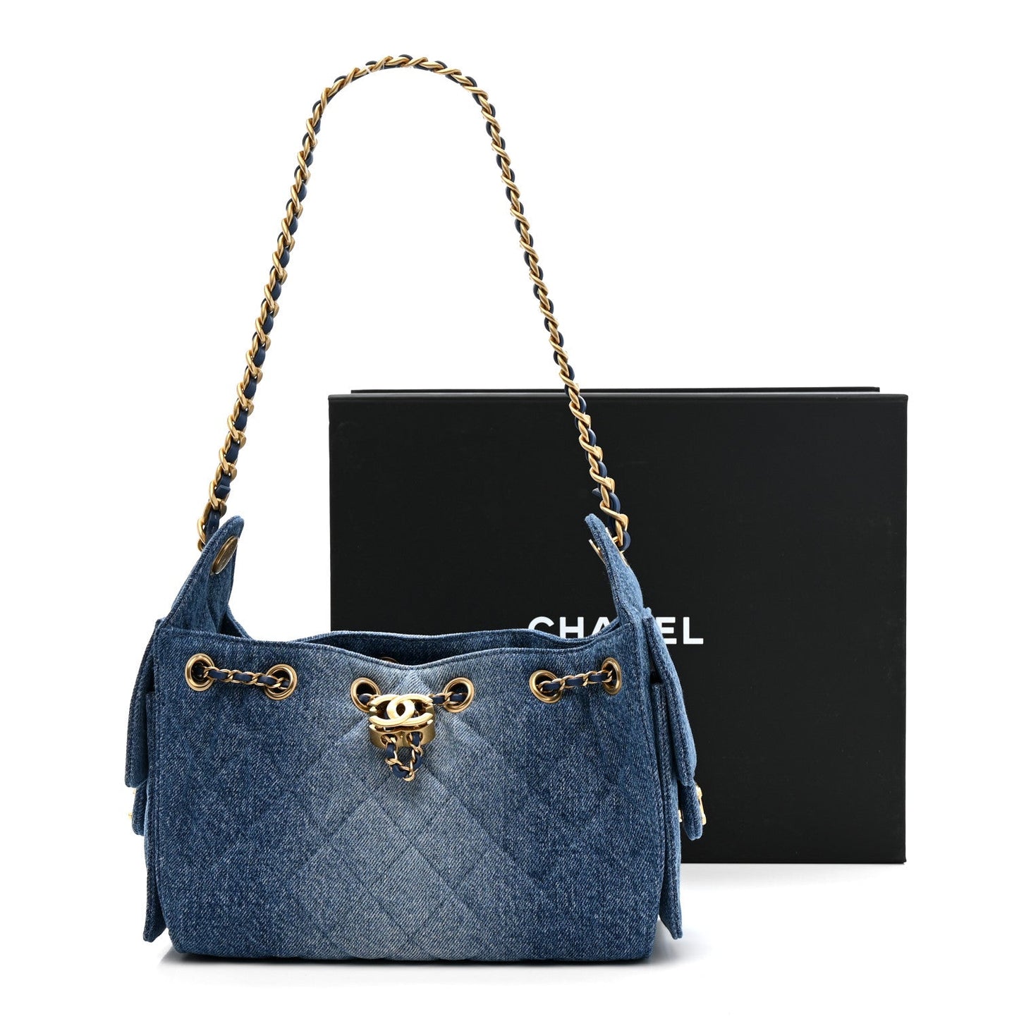 Washed Denim Quilted Mini Chanel 25 Handbag Blue