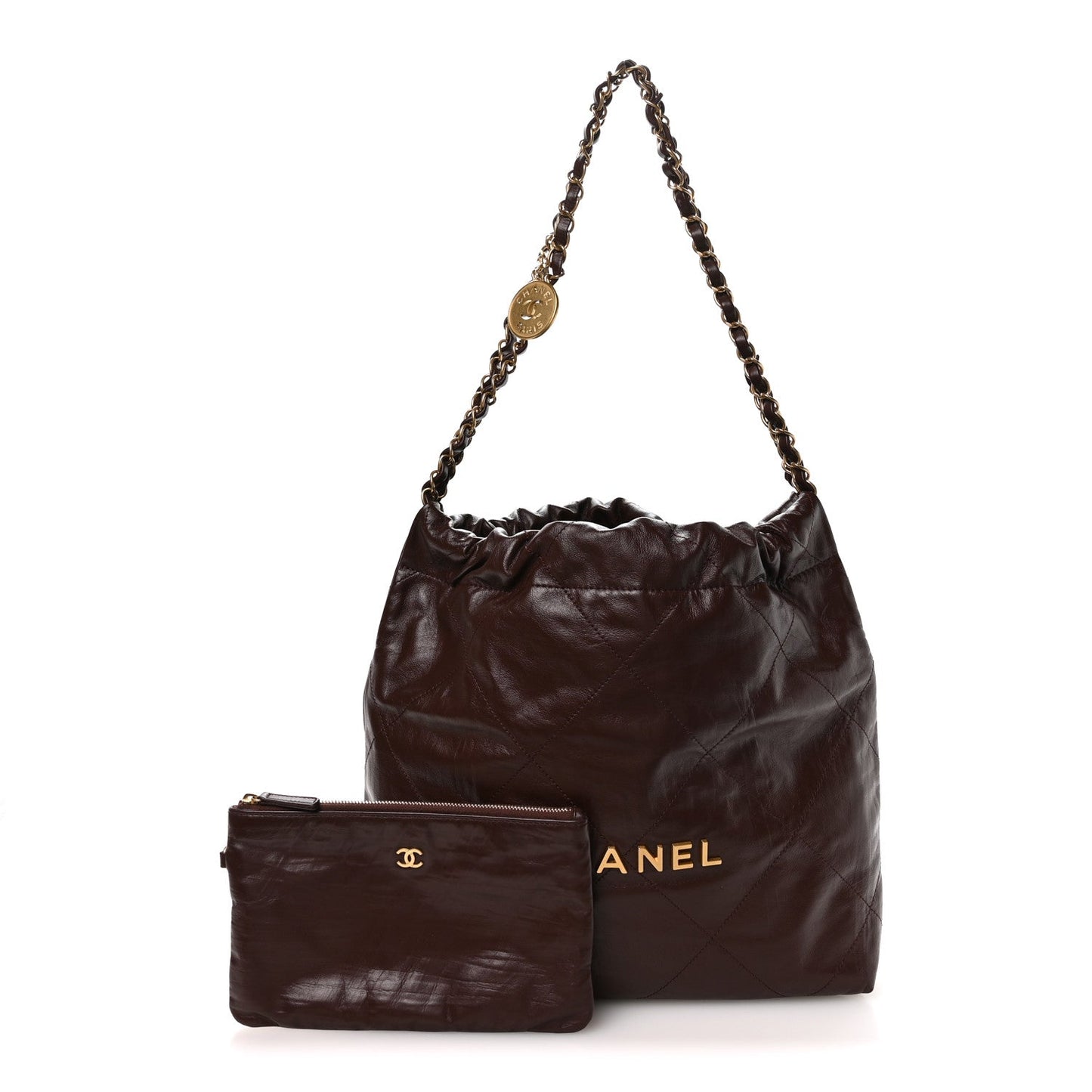 Shiny Calfskin Quilted Small Chanel 22 Dark Brown