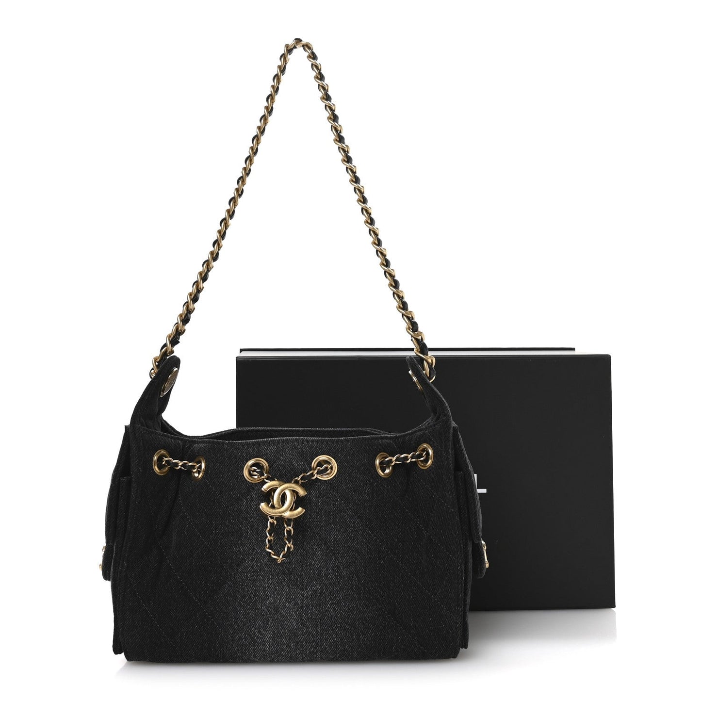 Washed Denim Quilted Mini Chanel 25 Handbag Black