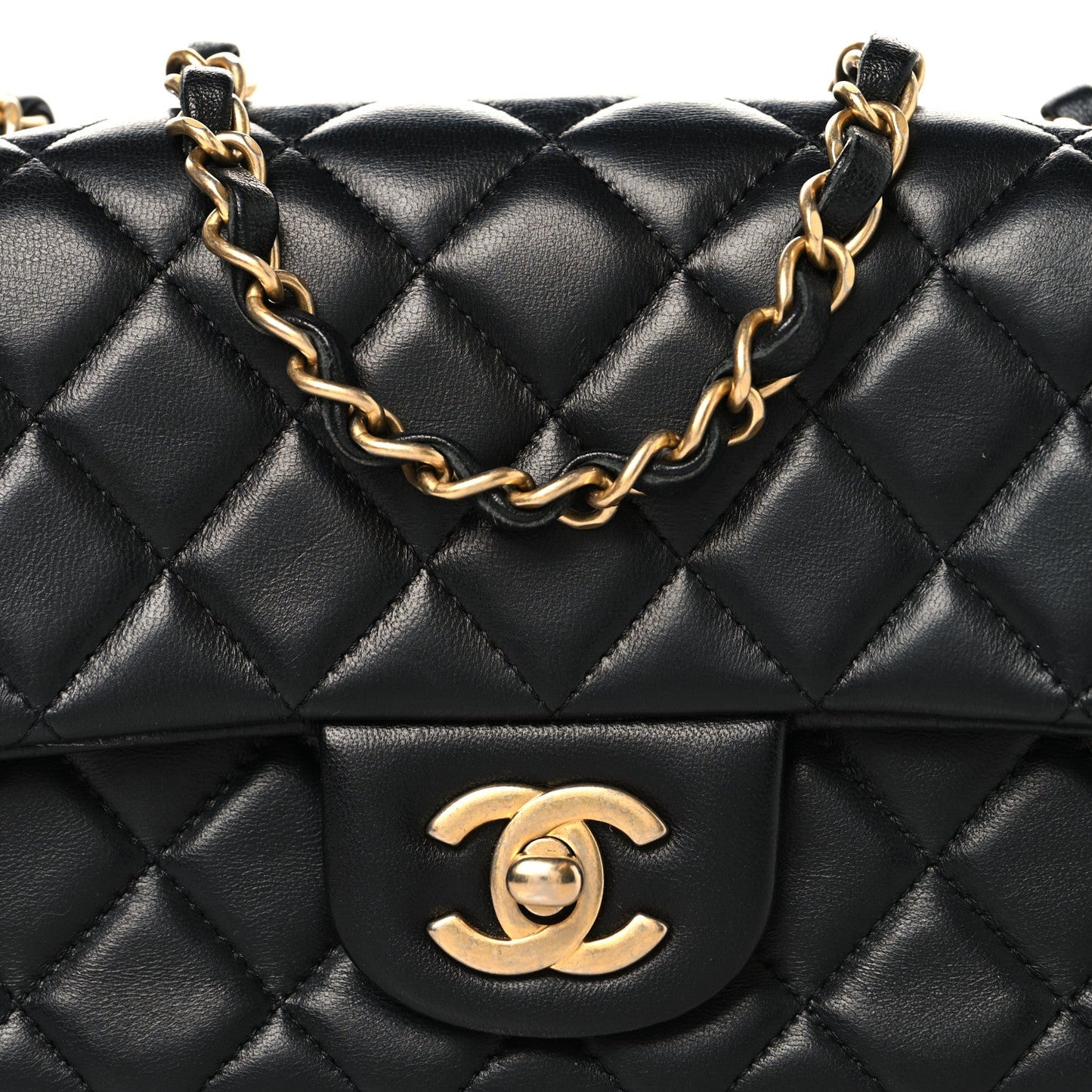 Lambskin Quilted Mini Rectangular Flap Black