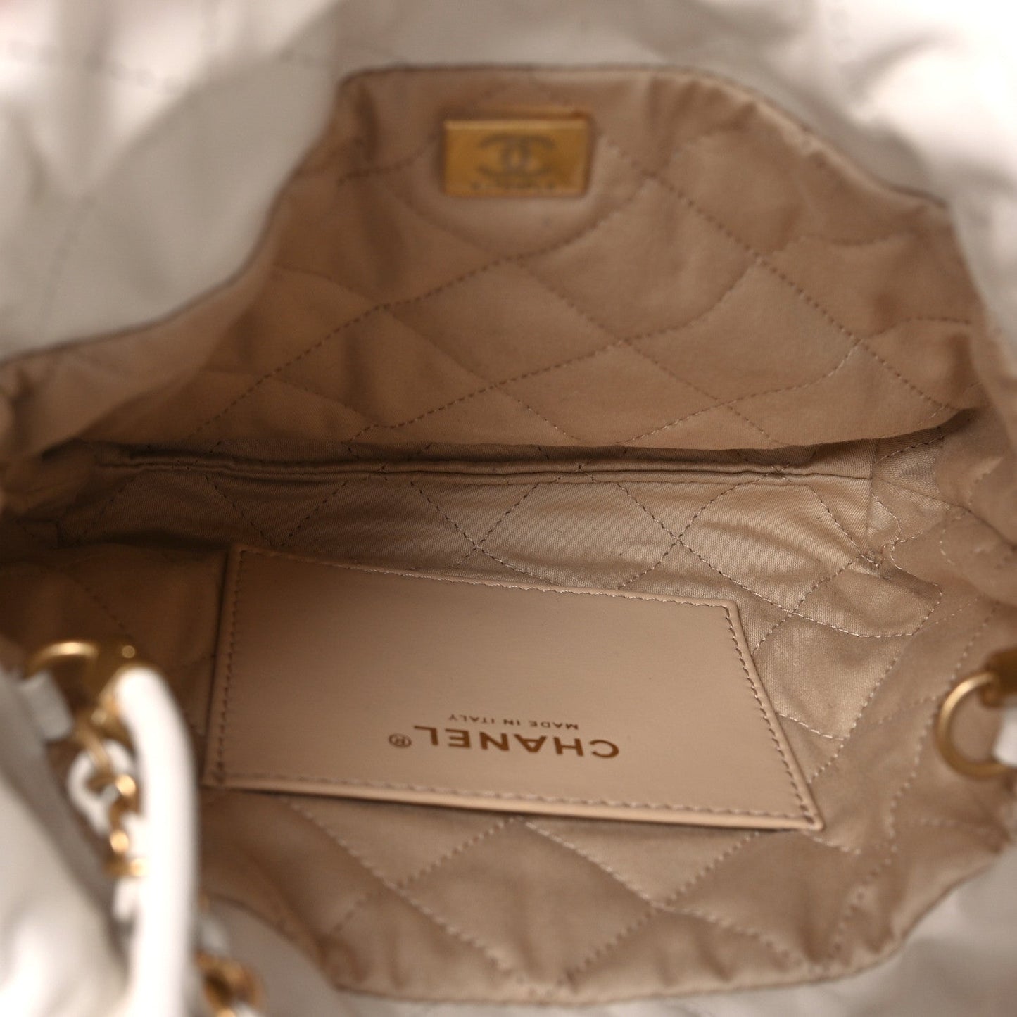 Shiny Calfskin Quilted Mini Chanel 22 White