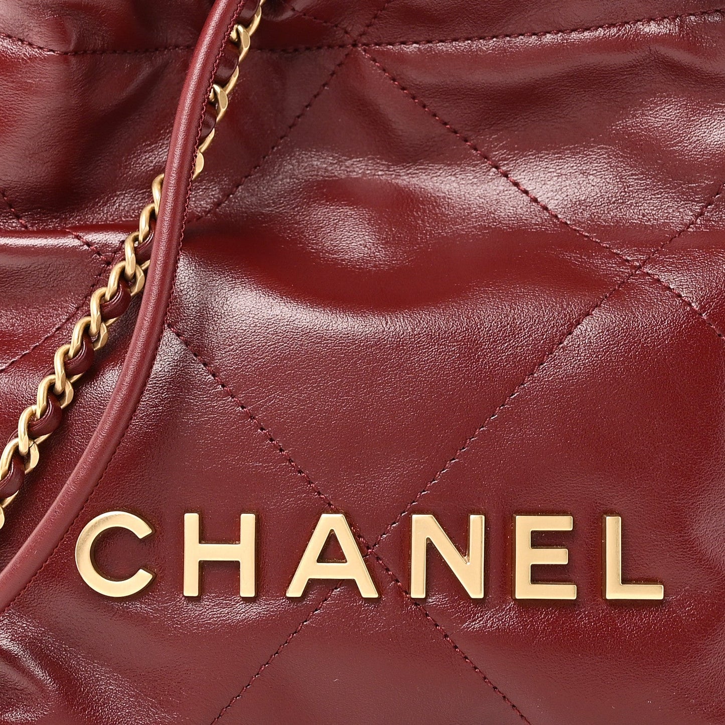 Shiny Calfskin Quilted Mini Chanel 22 Dark Burgundy