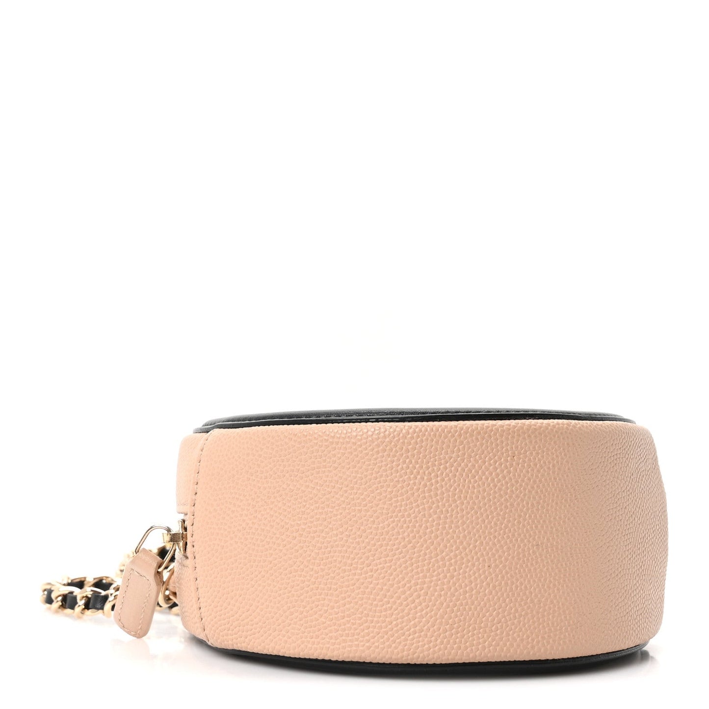 Caviar Quilted Round Filigree Crossbody Beige Black
