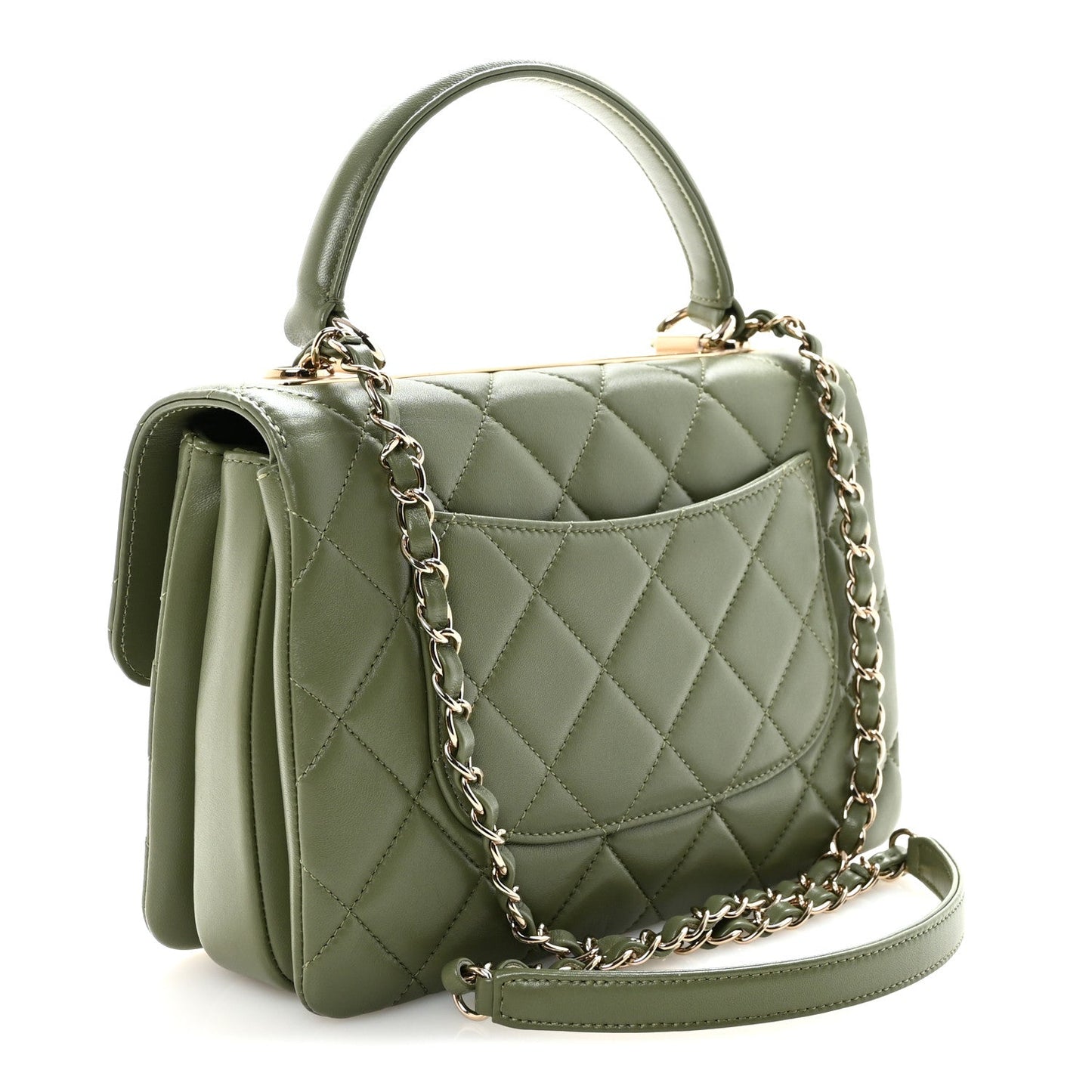 Lambskin Quilted Small Trendy CC Flap Dual Handle Bag Green