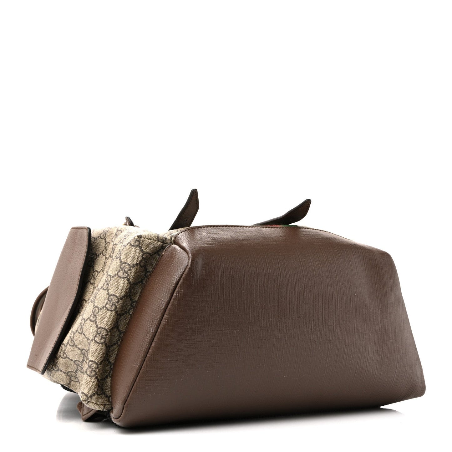 GG Supreme Monogram Medium Ophidia Double Buckle Backpack Brown