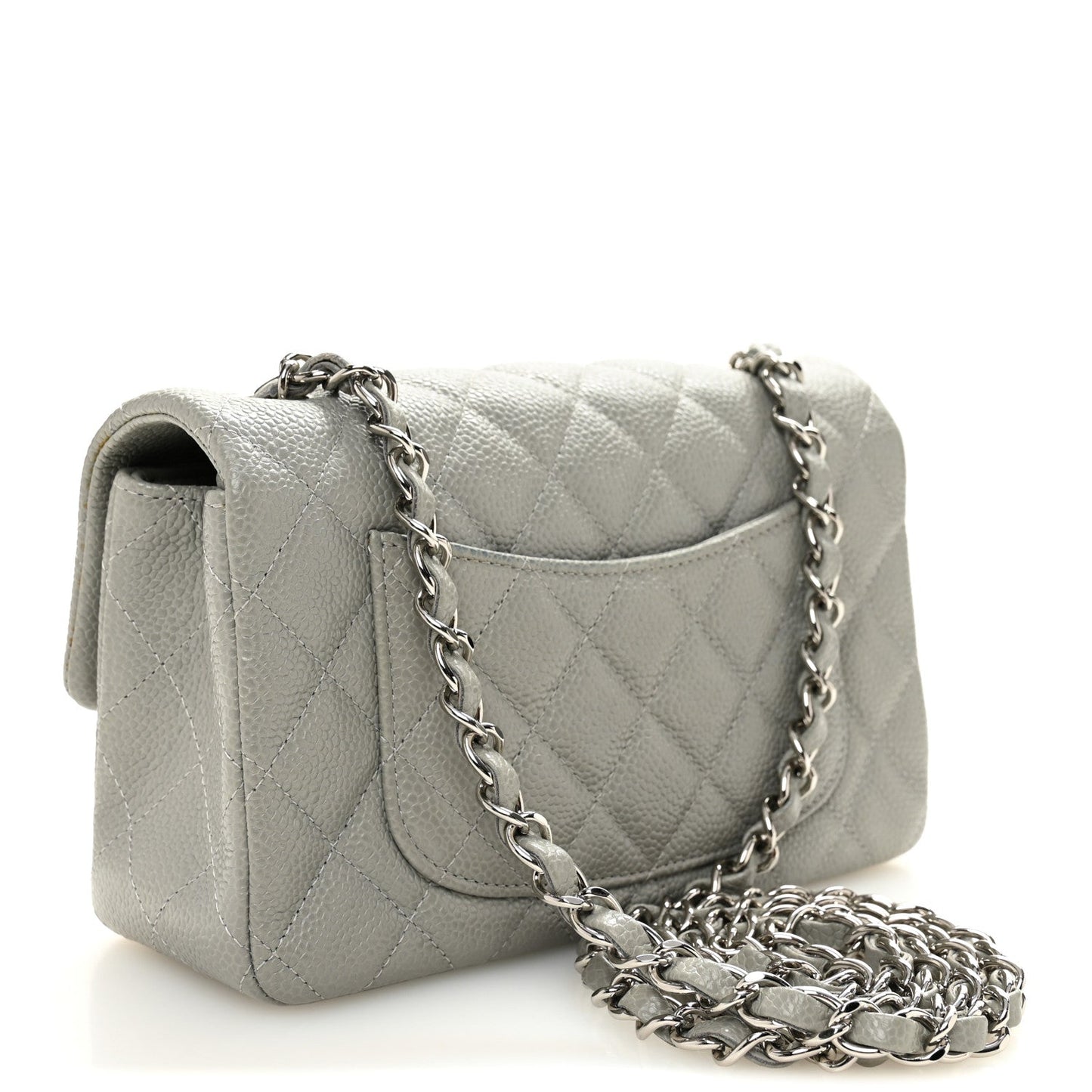 Caviar Quilted Mini Rectangular Flap Light Grey