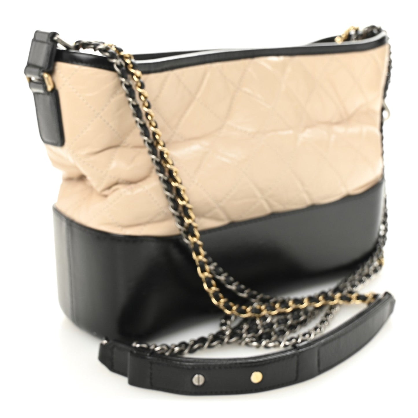 Aged Calfskin Quilted Medium Gabrielle Hobo Beige Black