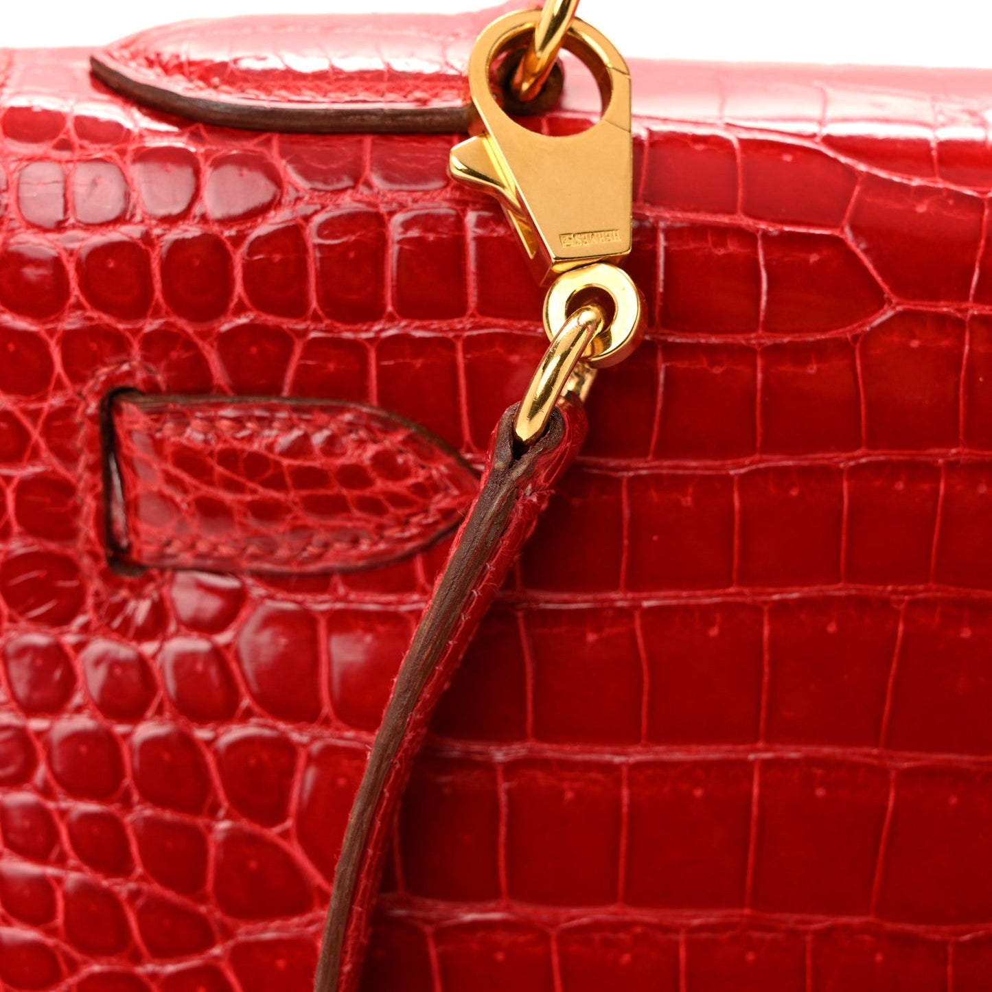 Shiny Porosus Crocodile Kelly Sellier 28 Rouge Vif
