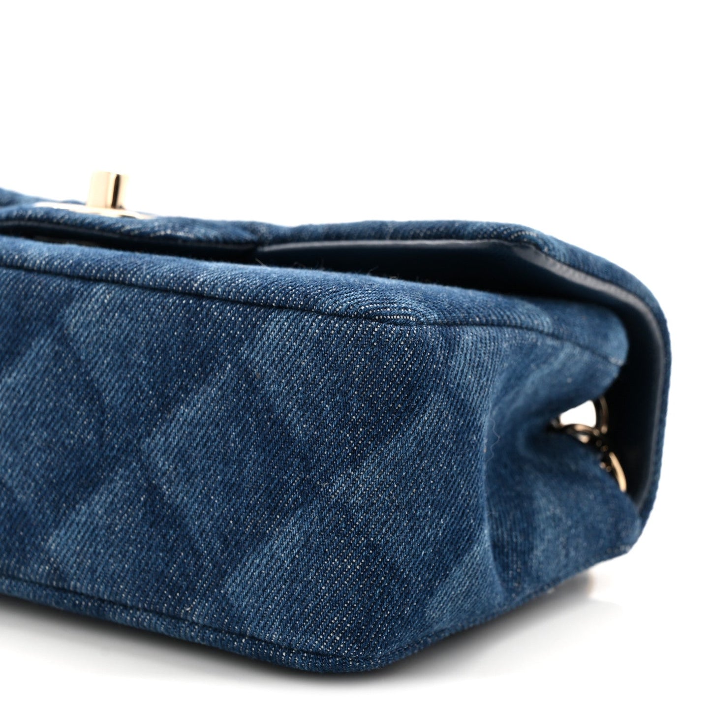 Printed Denim Quilted Mini Rectangular Flap Dark Blue