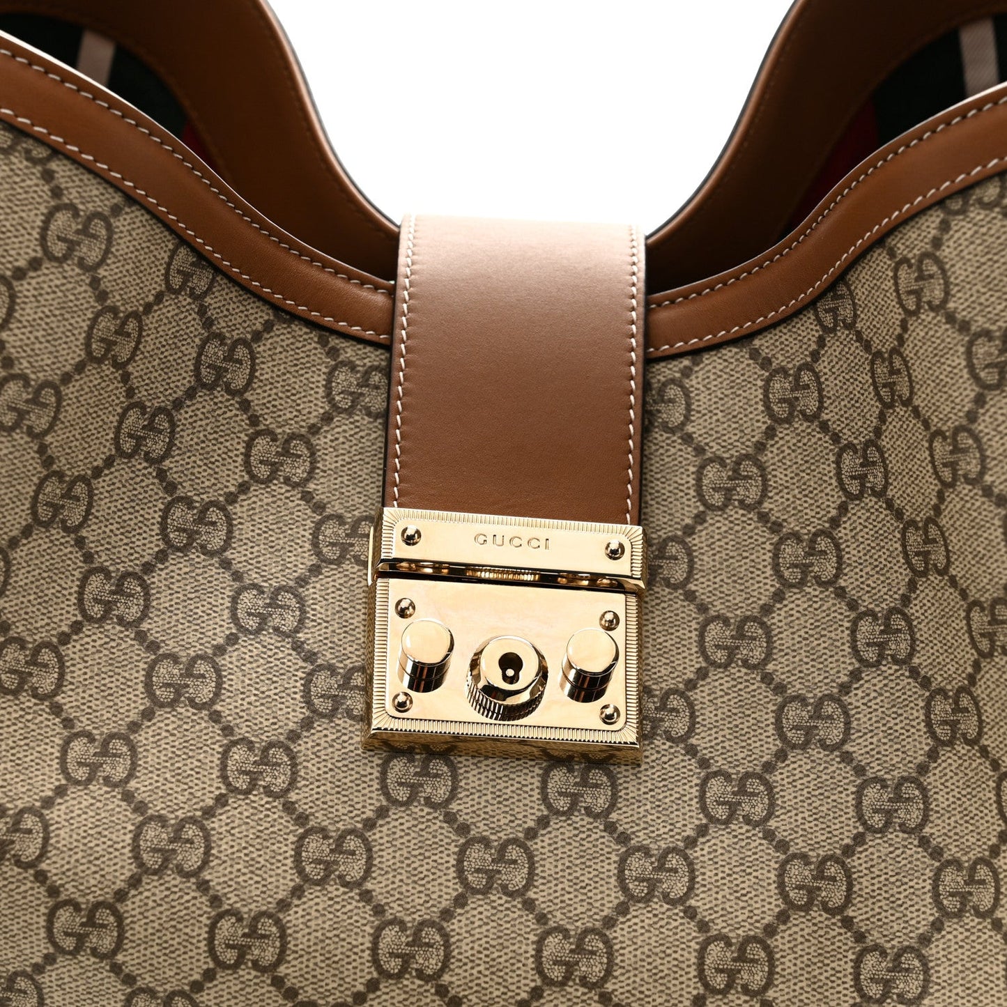 GG Icon Monogram Padlock Shoulder Bag Beige Dark Brown