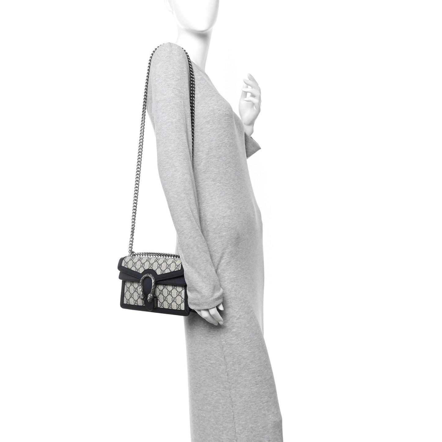 GG Supreme Monogram Textured Dollar Calfskin Small Rectangular Dionysus Shoulder Bag Beige Blue