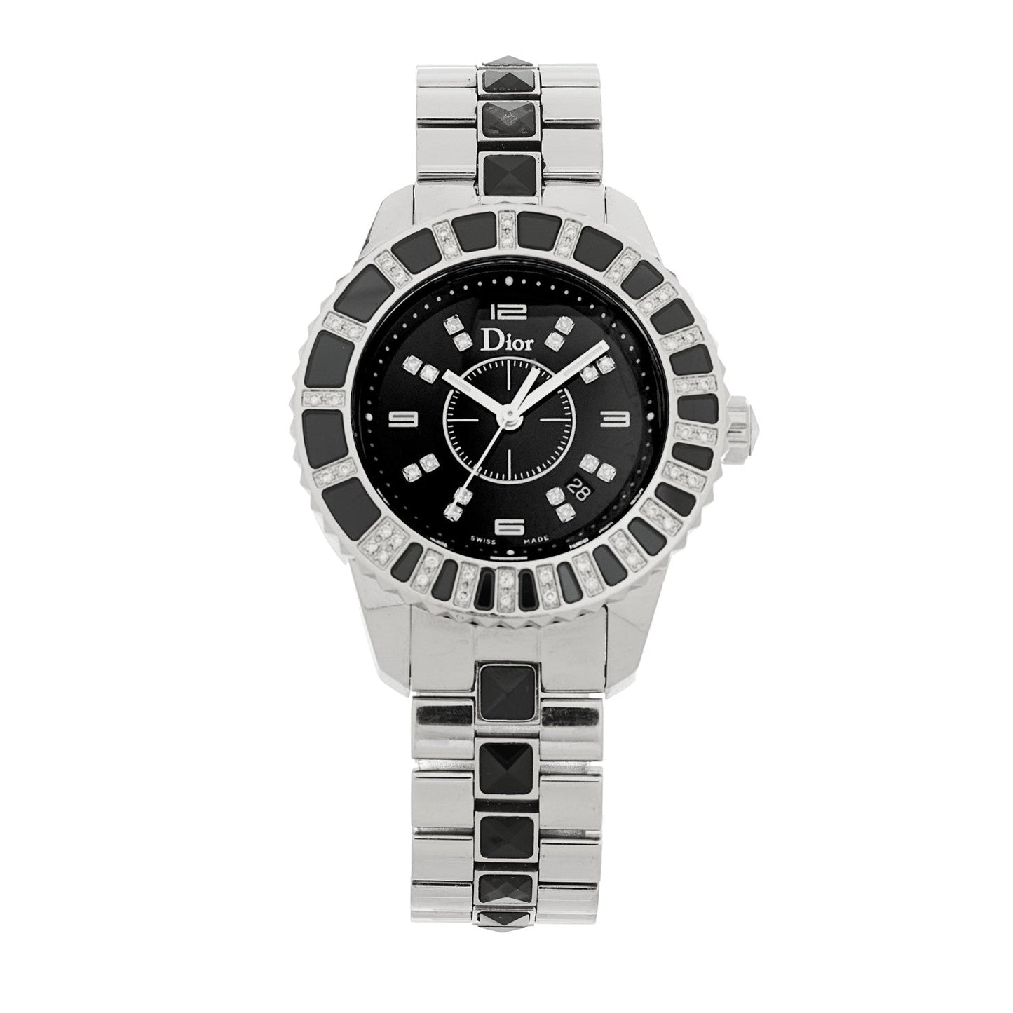Stainless Steel Diamond Sapphire 33mm Christal Quartz Watch Black