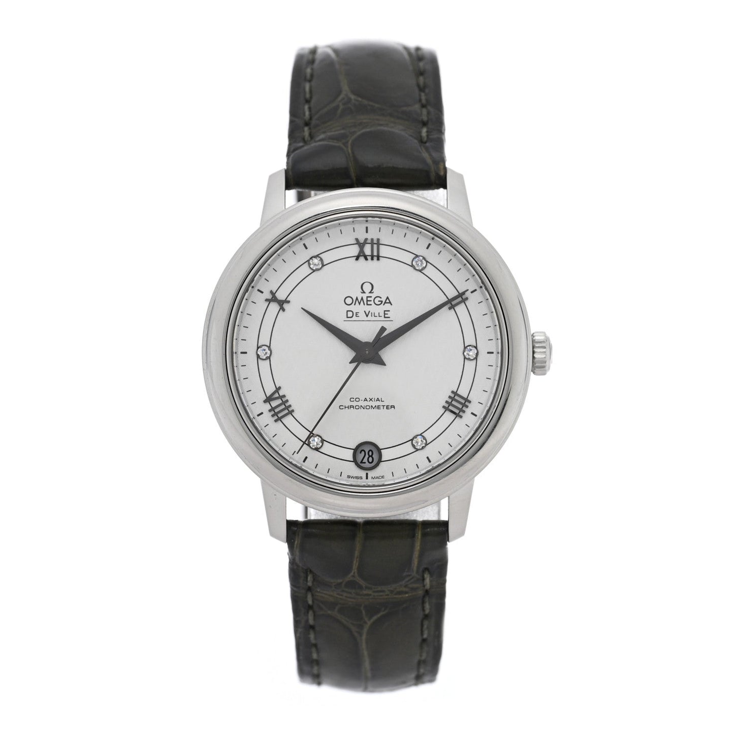 Stainless Steel Alligator Diamond 32.7mm De Ville Prestige Quartz Watch White 424.13.33.20.52.002