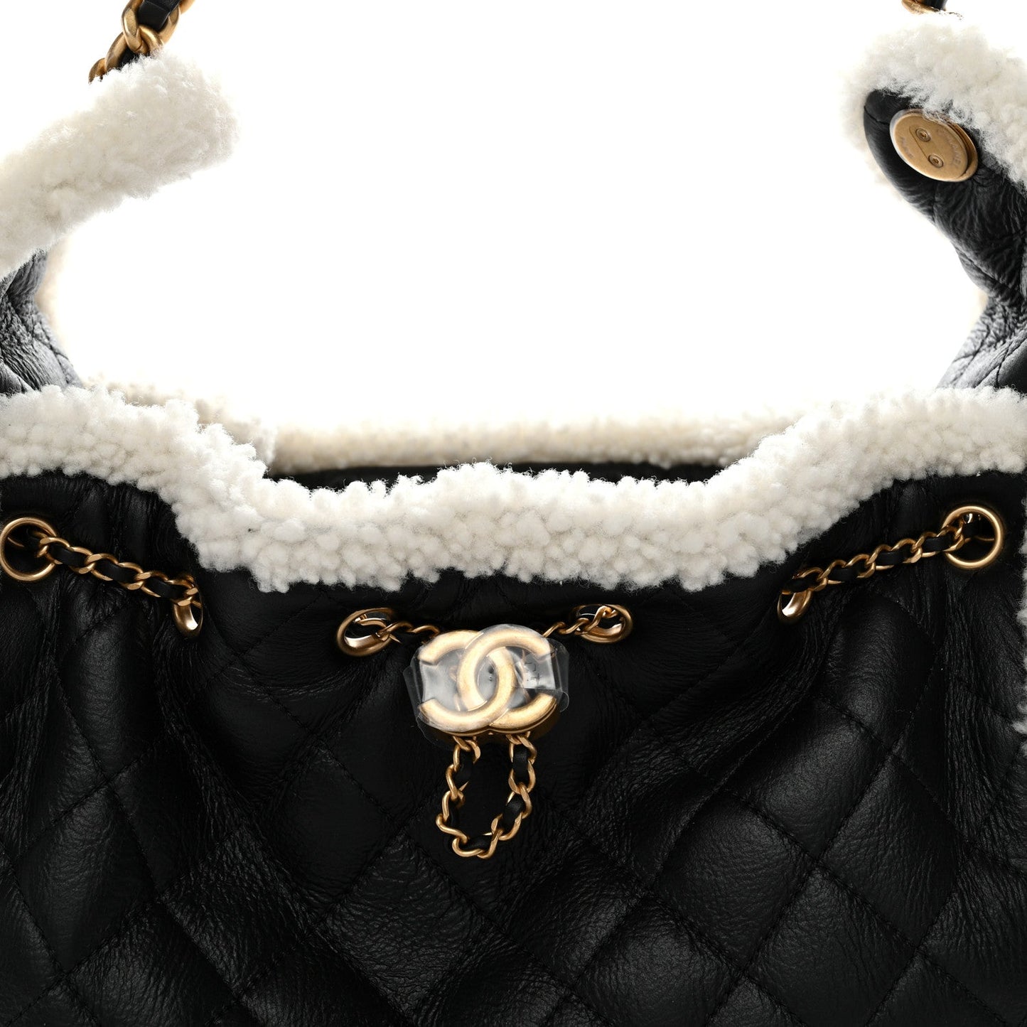 Crumpled Sheepskin Shearling Quilted Small Chanel 25 Handbag Black White