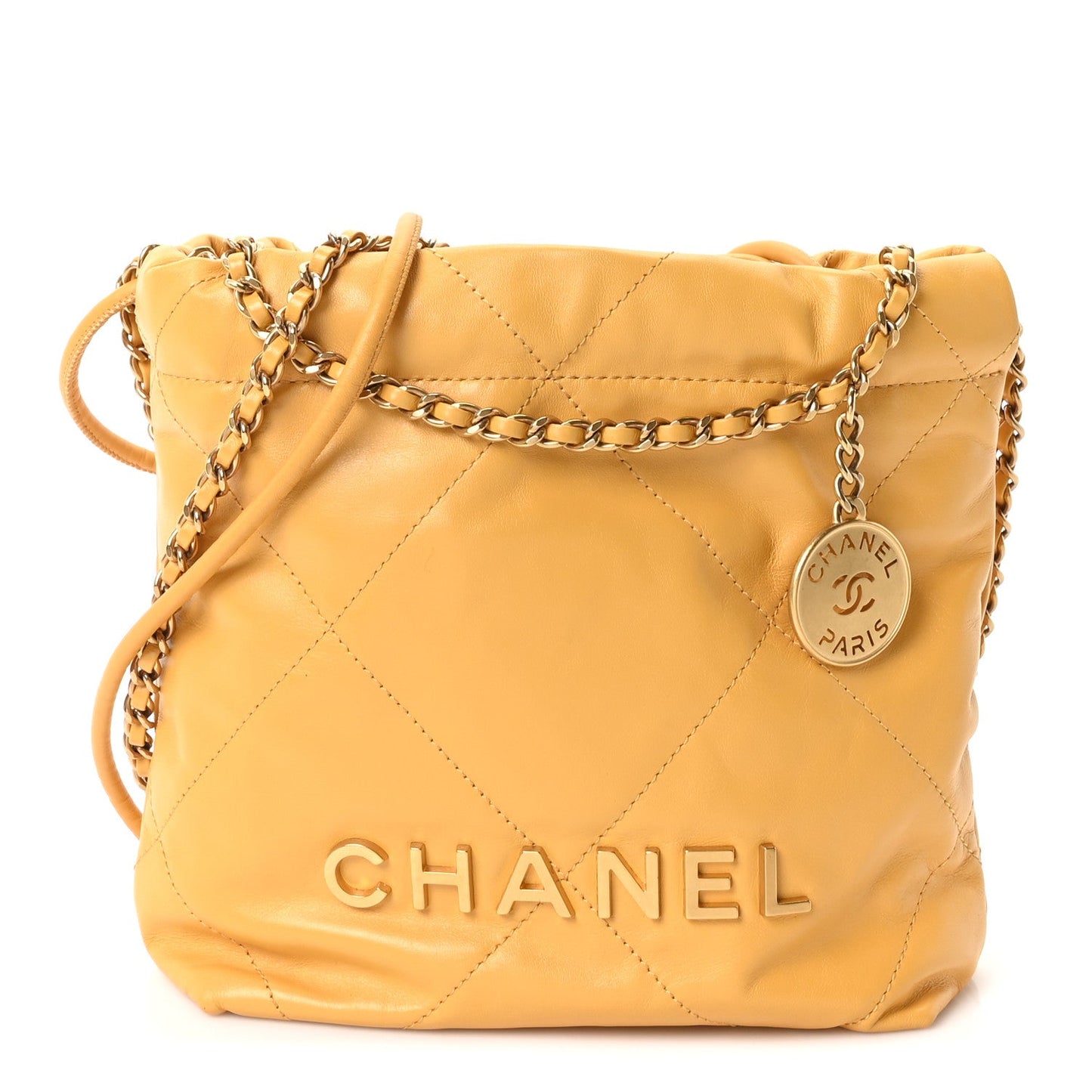 Shiny Calfskin Quilted Mini Chanel 22 Yellow