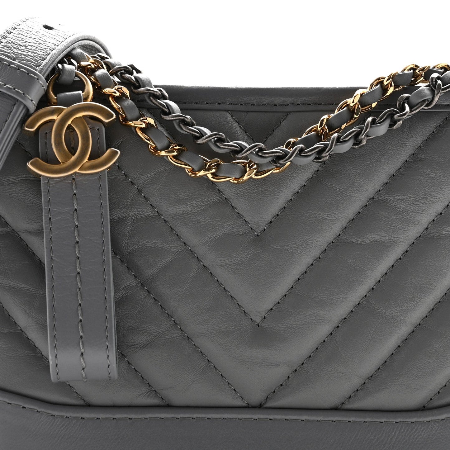 Aged Calfskin Chevron Quilted Small Gabrielle Hobo Grey
