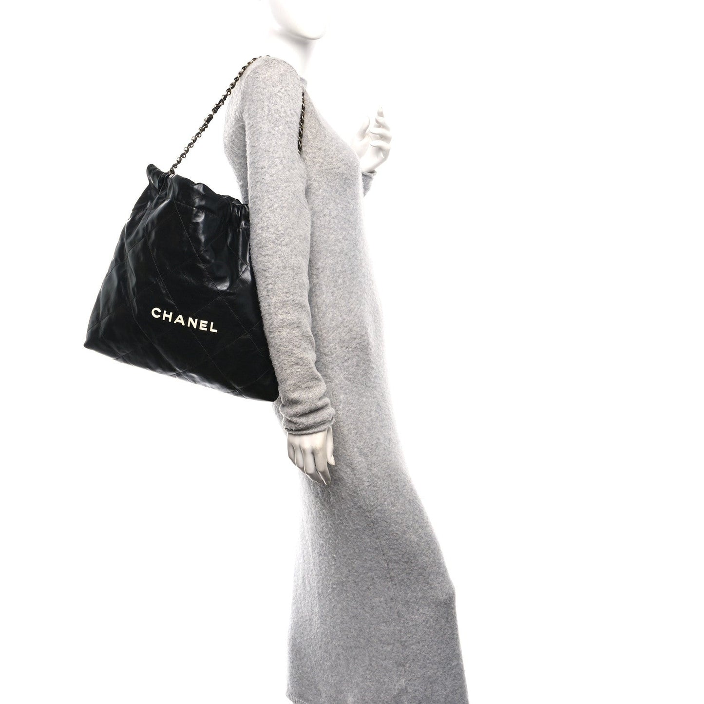 Shiny Calfskin Quilted Chanel 22 Black White