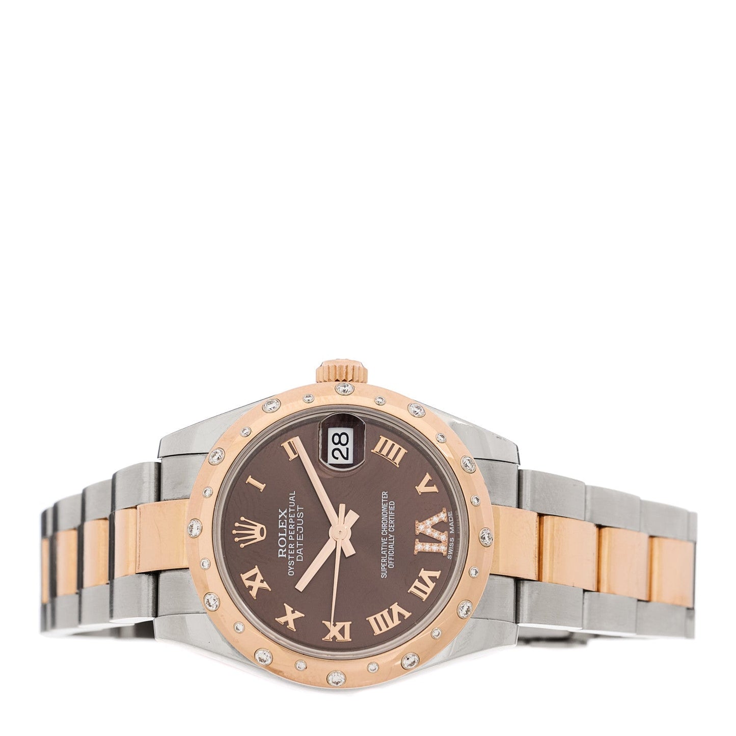 Stainless Steel 18K Everose Gold Diamond 31mm Oyster Perpetual Datejust Watch Chocolate Roman 178341