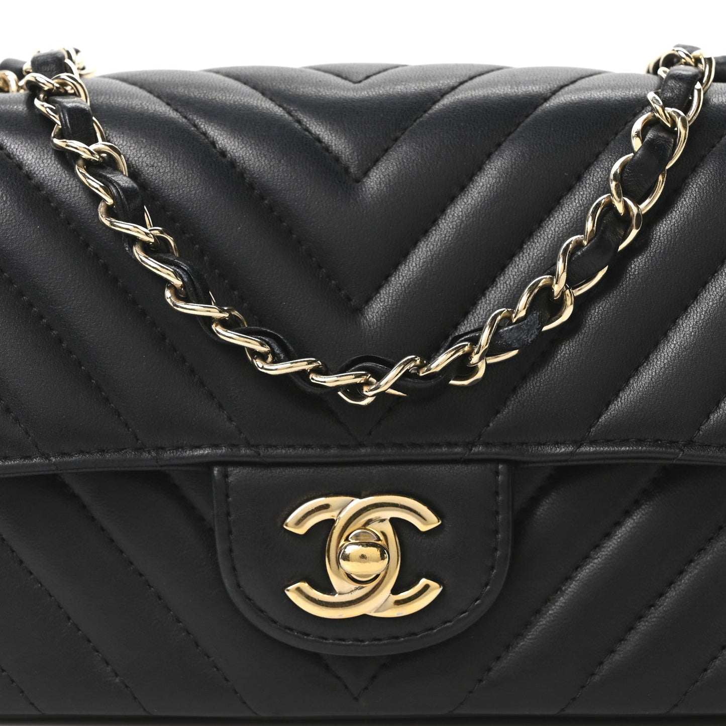 Lambskin Chevron Quilted Mini Rectangular Flap Black