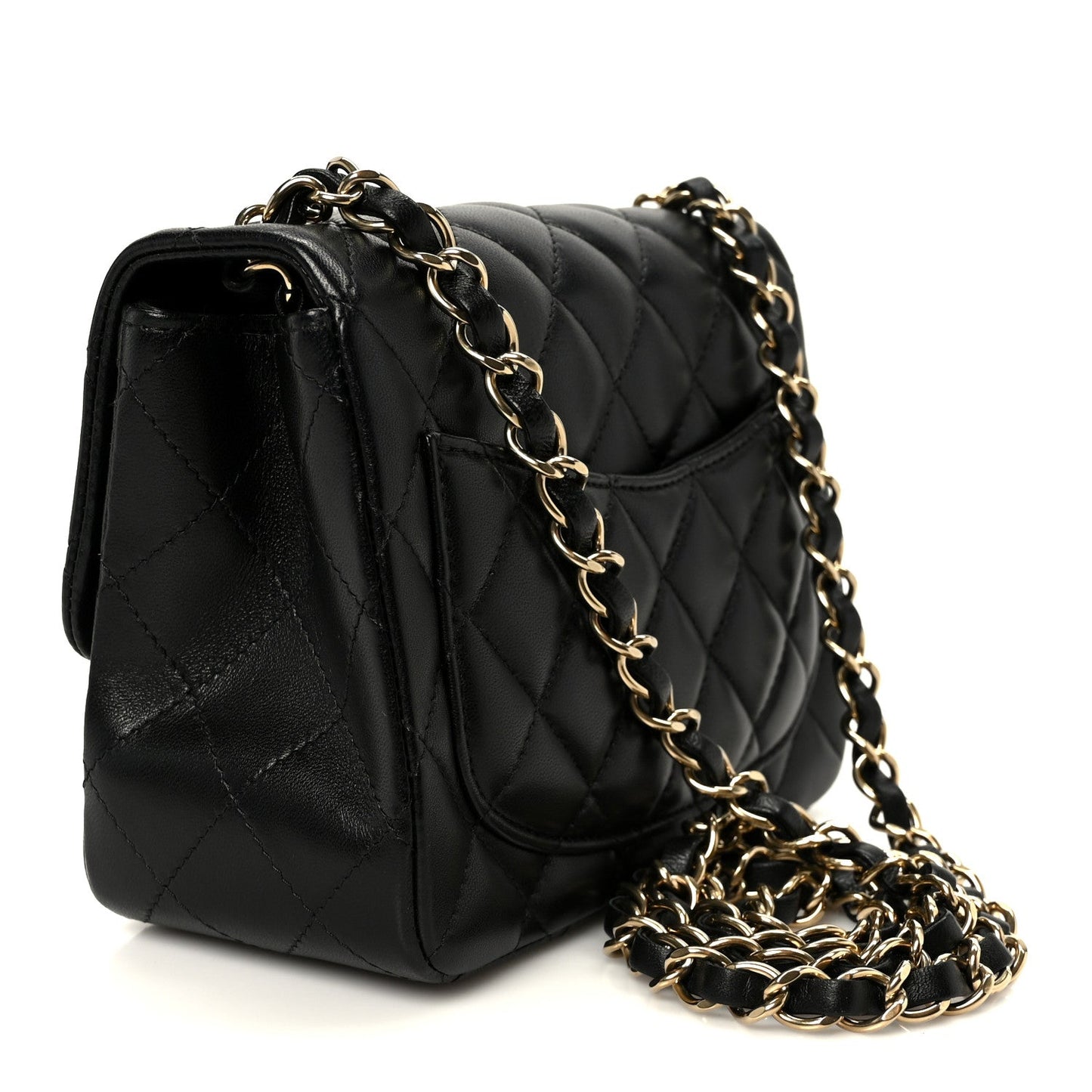 Lambskin Quilted Mini Square Flap Black